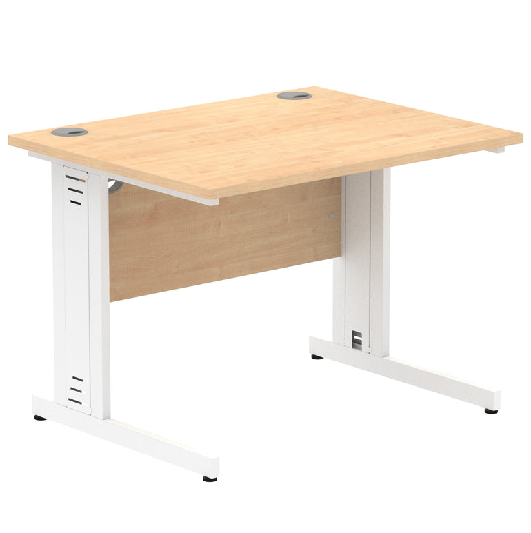 Impulse 1000mm Straight Desk with Cable Managed Leg - MFC Rectangular Table, 5-Year Guarantee, Self-Assembly, Silver/White Frame (1000x800x730mm)