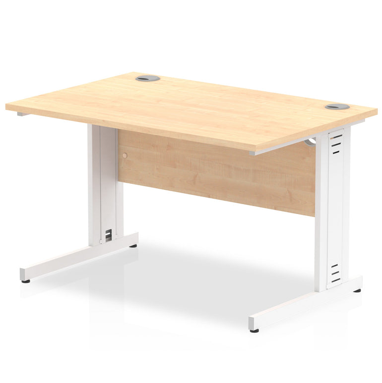 Impulse 1200mm Straight Desk with Cable Managed Leg - MFC Rectangular Table, Self-Assembly, 5-Year Guarantee, Silver/White Frame (1200x800x730mm)