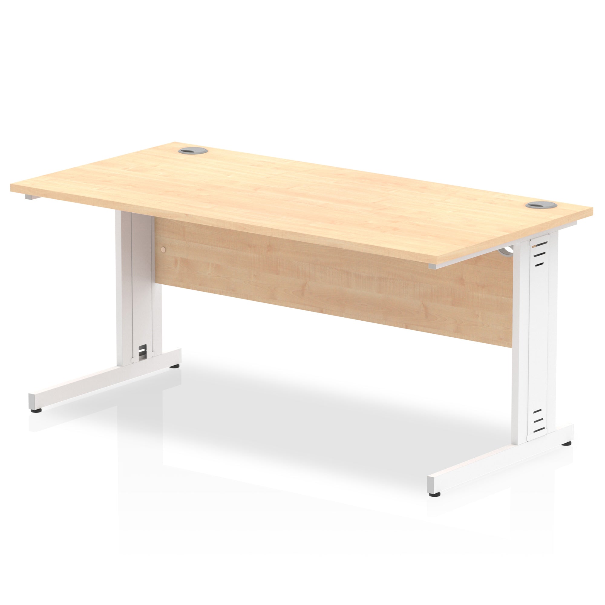 Impulse 1600mm Straight Desk with Cable Managed Leg - MFC Rectangular Table, 1600x800, Silver/White Frame, 5-Year Guarantee