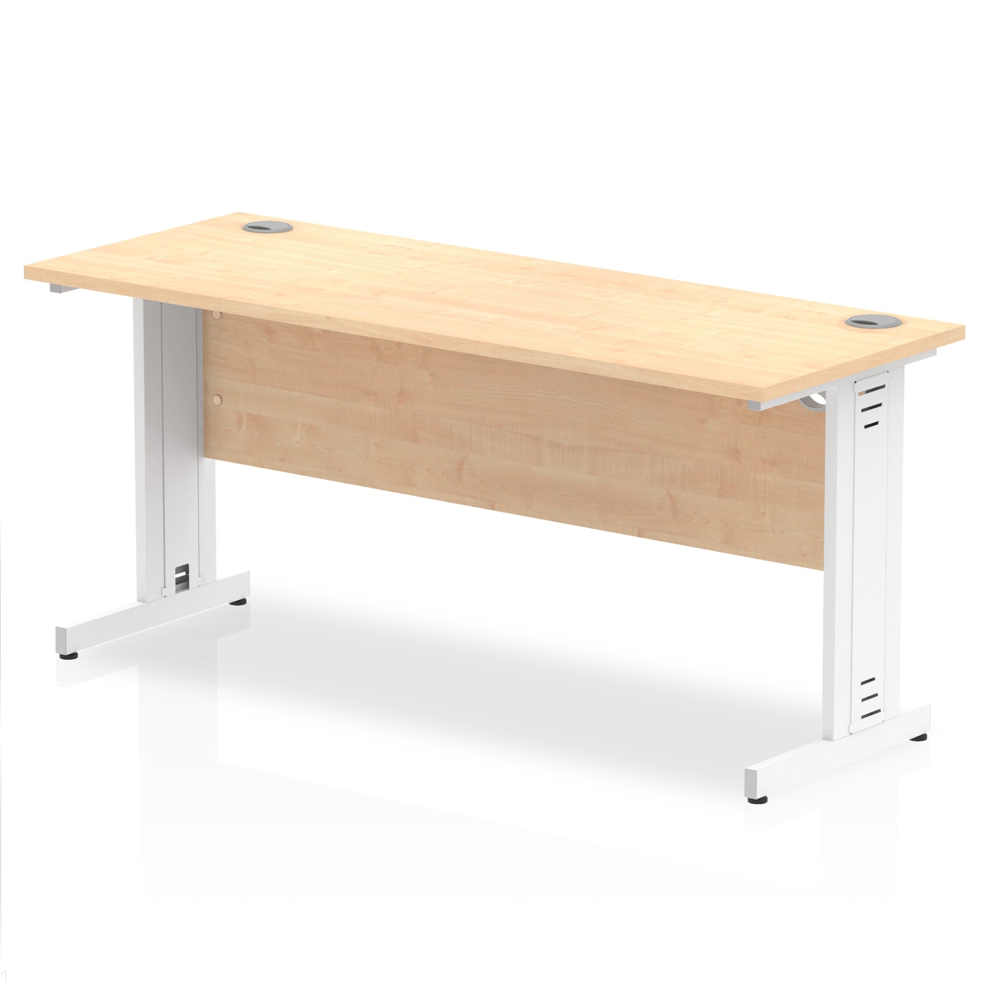 Impulse 1600mm Slimline Desk with Cable Managed Leg - MFC Rectangular Table, Self-Assembly, 5-Year Guarantee, Silver/White Frame