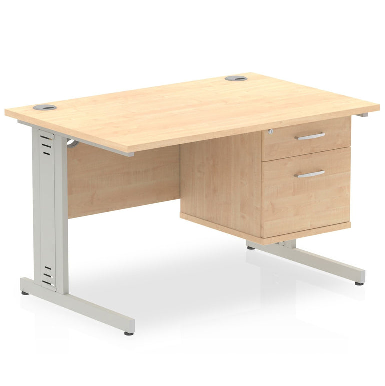 Impulse 1200mm Cable Managed Straight Desk with Fixed Pedestal - MFC Rectangular, Self-Assembly, 5-Year Guarantee, 2/3 Lockable Drawers