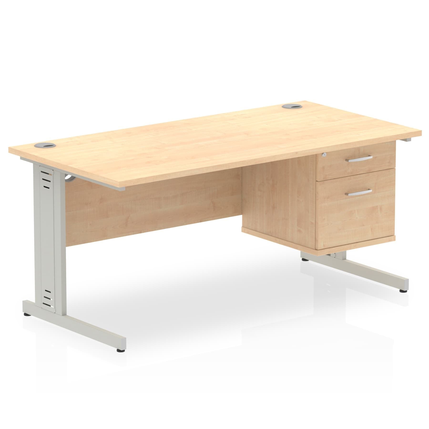 Impulse 1600mm Cable Managed Straight Desk w/ Fixed Pedestal - MFC Rectangular, 5-Year Guarantee, Self-Assembly, 2/3 Lockable Drawers