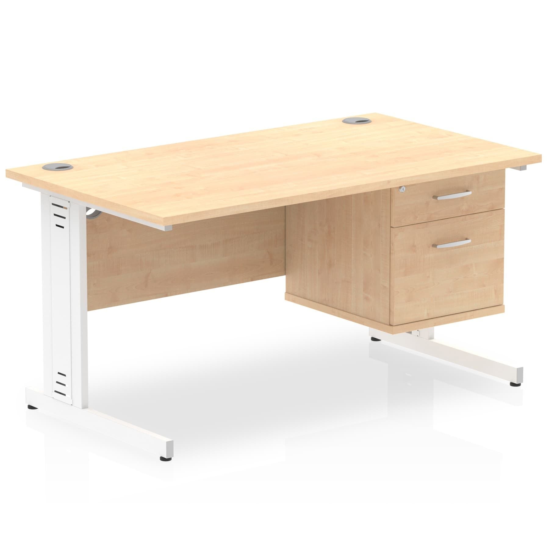 Impulse 1400mm Cable Managed Straight Desk w/ Fixed Pedestal - MFC Rectangular, Self-Assembly, 5-Year Guarantee, 2/3 Lockable Drawers