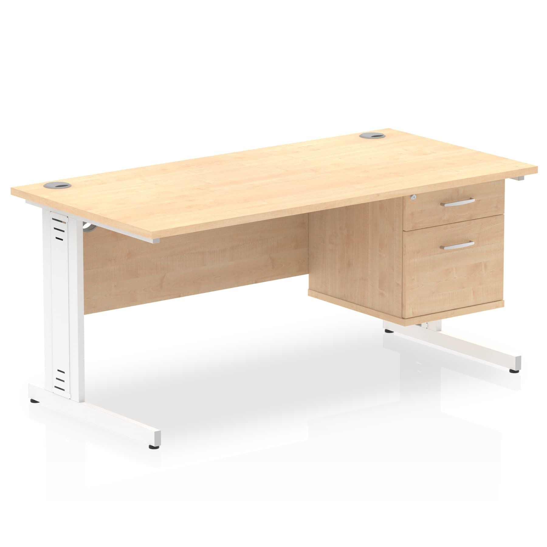 Impulse 1600mm Cable Managed Straight Desk w/ Fixed Pedestal - MFC Rectangular, 5-Year Guarantee, Self-Assembly, 2/3 Lockable Drawers