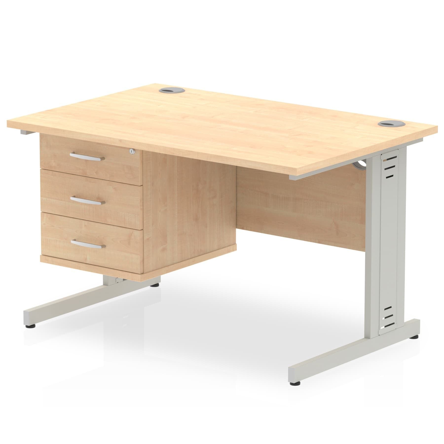 Impulse 1200mm Cable Managed Straight Desk with Fixed Pedestal - MFC Rectangular, Self-Assembly, 5-Year Guarantee, 2/3 Lockable Drawers