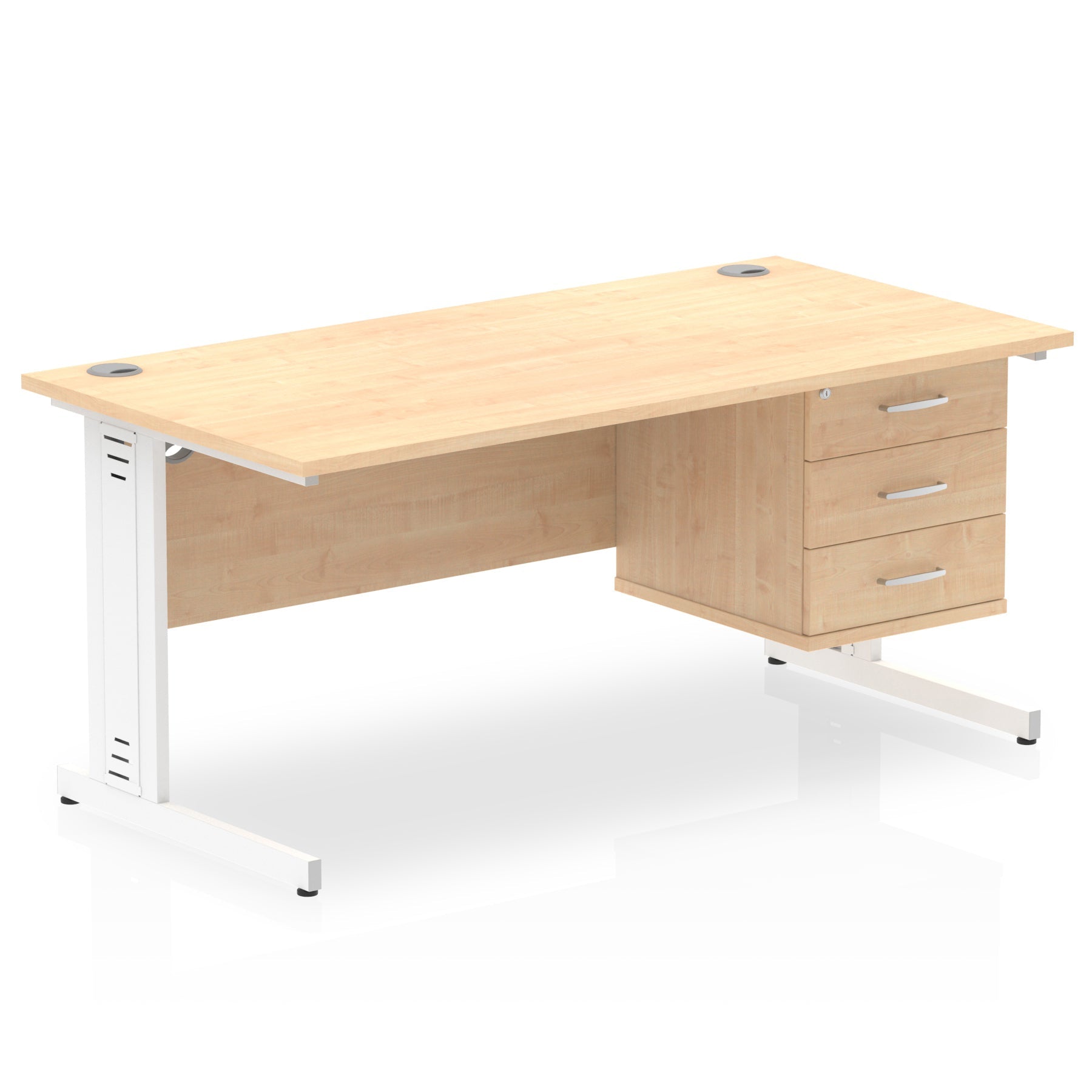 Impulse 1600mm Cable Managed Straight Desk w/ Fixed Pedestal - MFC Rectangular, 5-Year Guarantee, Self-Assembly, 2/3 Lockable Drawers