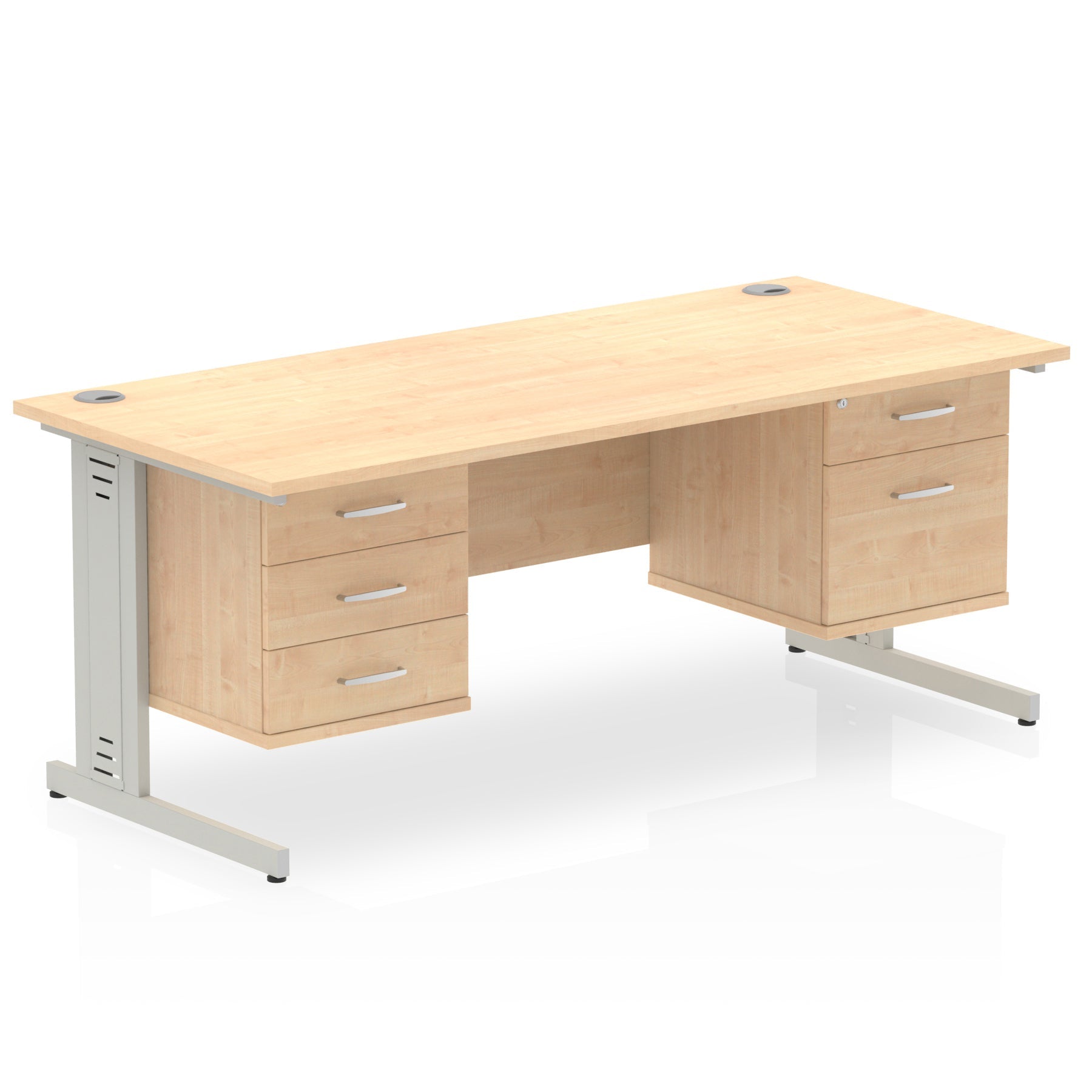 Impulse 1600mm Cable Managed Straight Desk w/ Fixed Pedestal - MFC Rectangular, 5-Year Guarantee, Self-Assembly, 2/3 Lockable Drawers