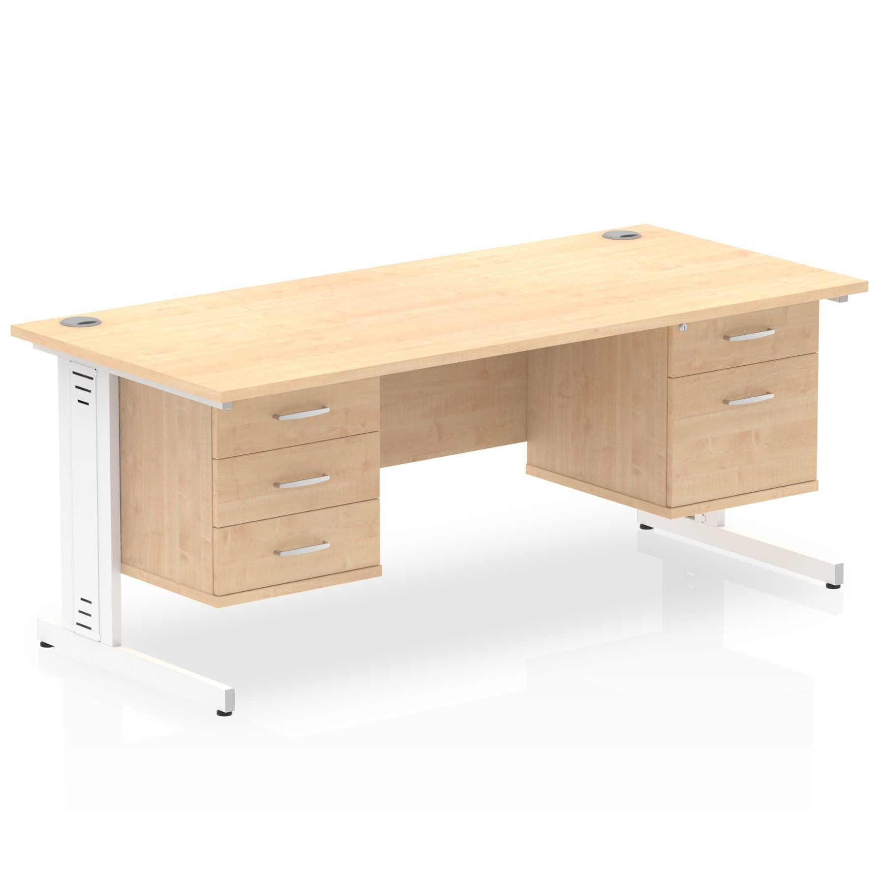 Impulse 1600mm Cable Managed Straight Desk w/ Fixed Pedestal - MFC Rectangular, 5-Year Guarantee, Self-Assembly, 2/3 Lockable Drawers