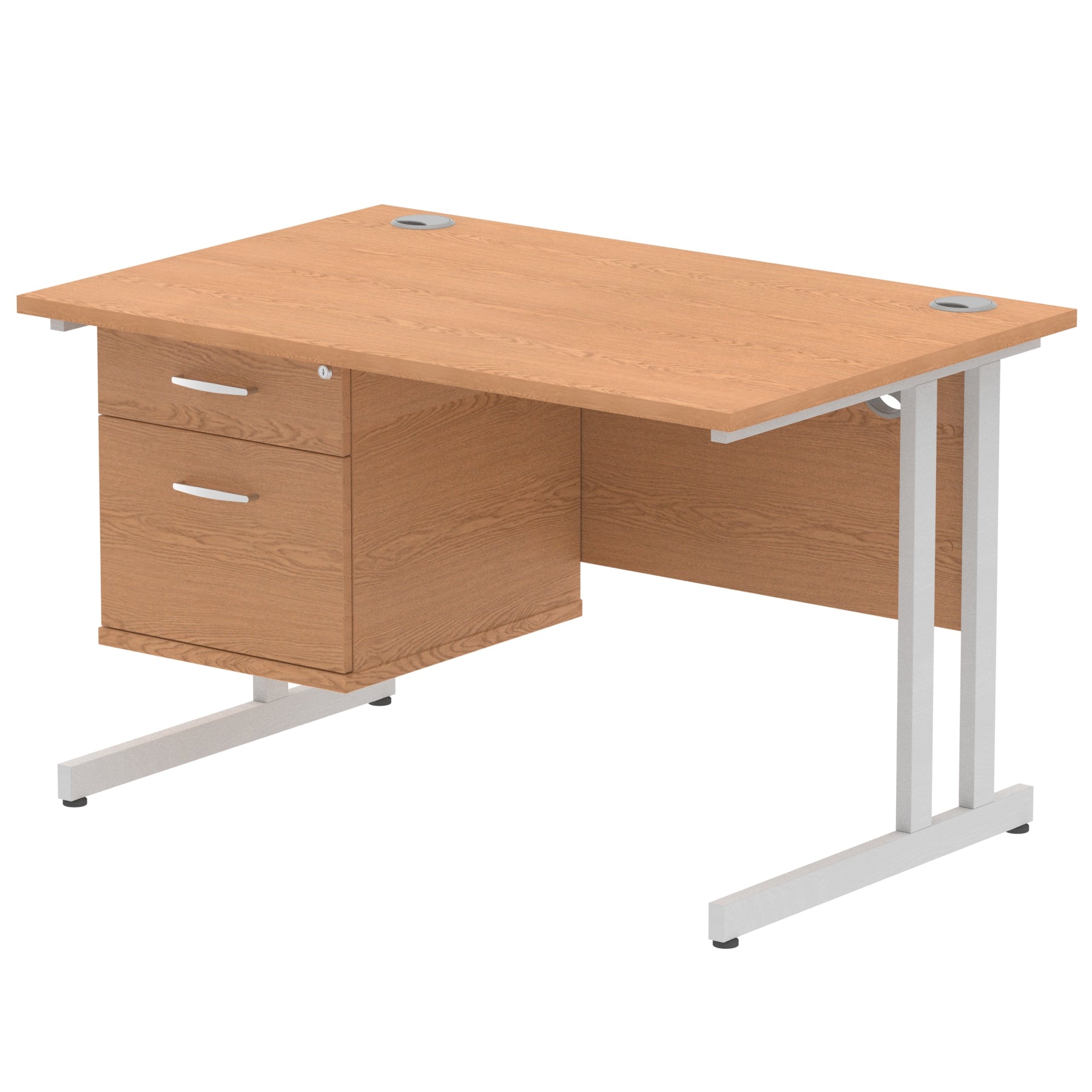 Impulse Cantilever Straight Desk 1200-1800mm Silver Frame, Fixed Pedestal, MFC, 2-3 Lockable Drawers, 5-Year Guarantee, Self-Assembly