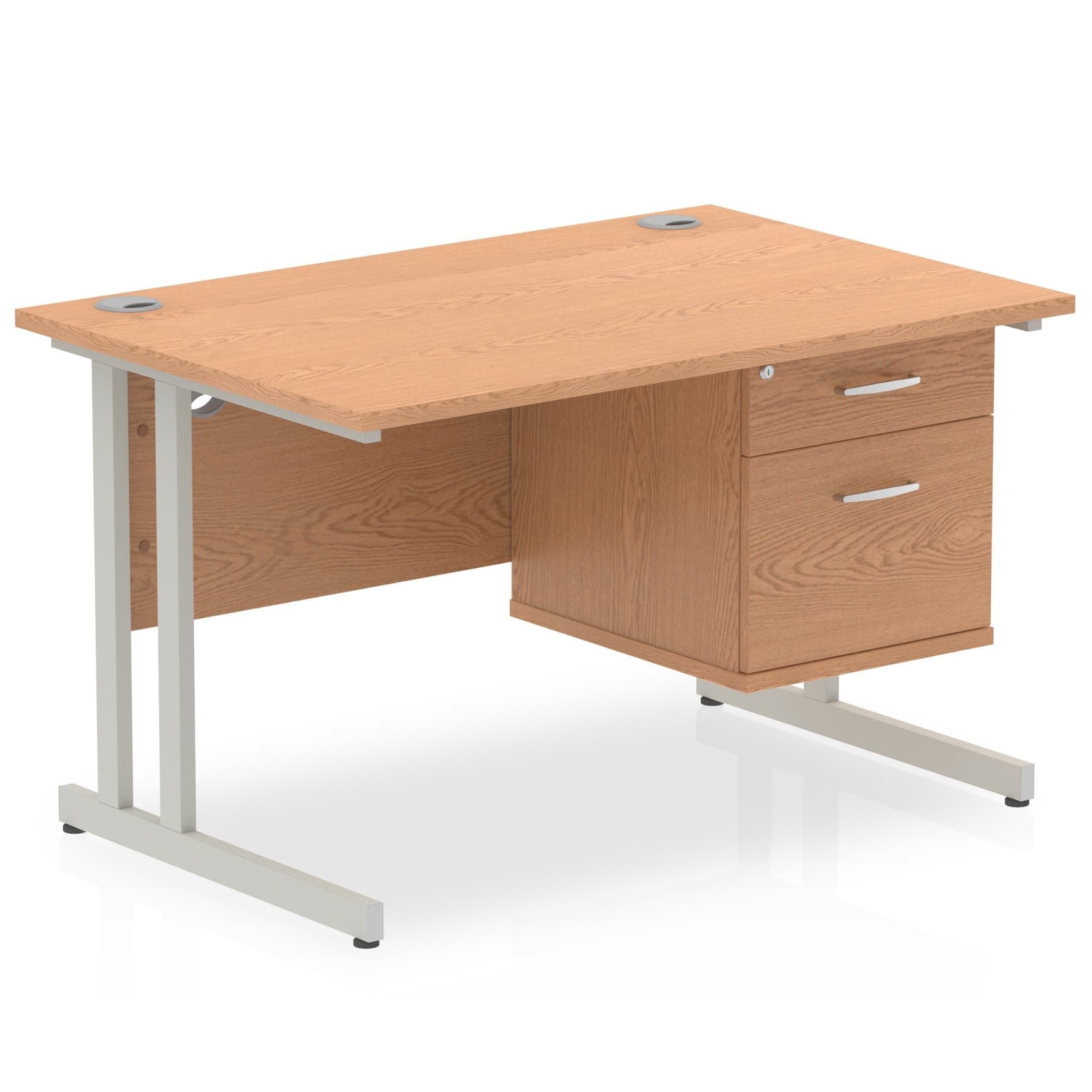 Impulse Cantilever Straight Desk 1200-1800mm Silver Frame, Fixed Pedestal, MFC, 2-3 Lockable Drawers, 5-Year Guarantee, Self-Assembly