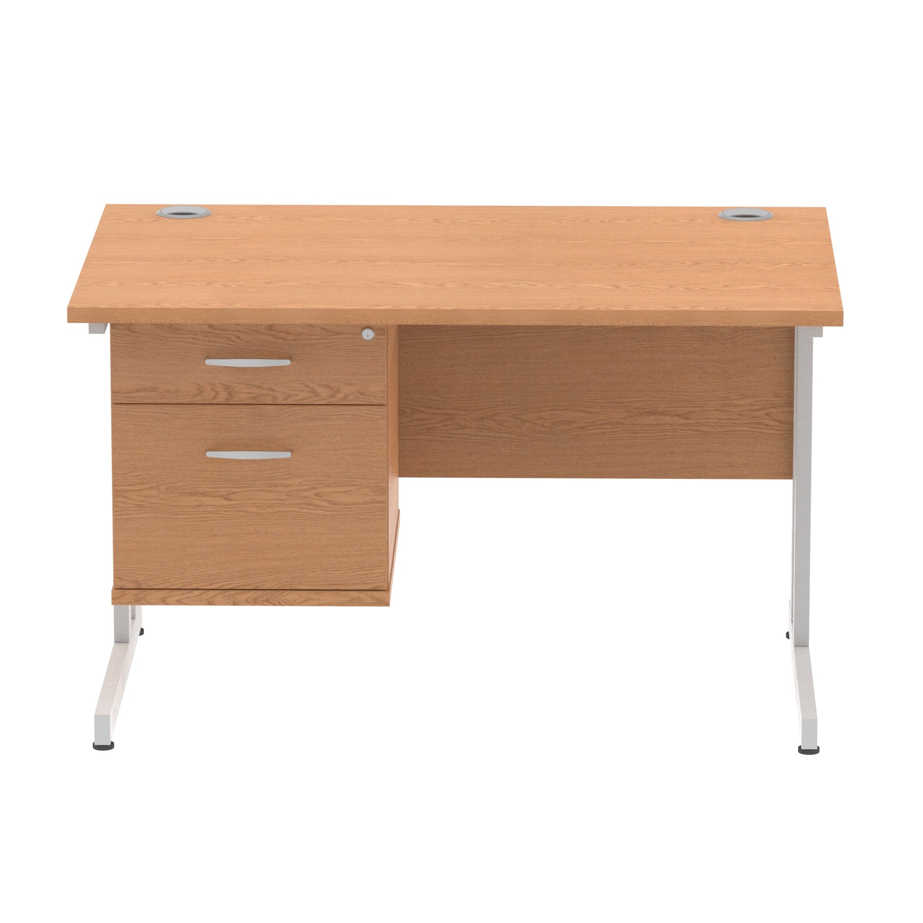 Impulse Cantilever Straight Desk 1200-1800mm Silver Frame, Fixed Pedestal, MFC, 2-3 Lockable Drawers, 5-Year Guarantee, Self-Assembly