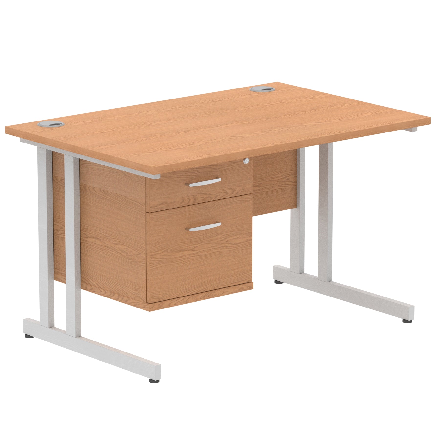 Impulse Cantilever Straight Desk 1200-1800mm Silver Frame, Fixed Pedestal, MFC, 2-3 Lockable Drawers, 5-Year Guarantee, Self-Assembly