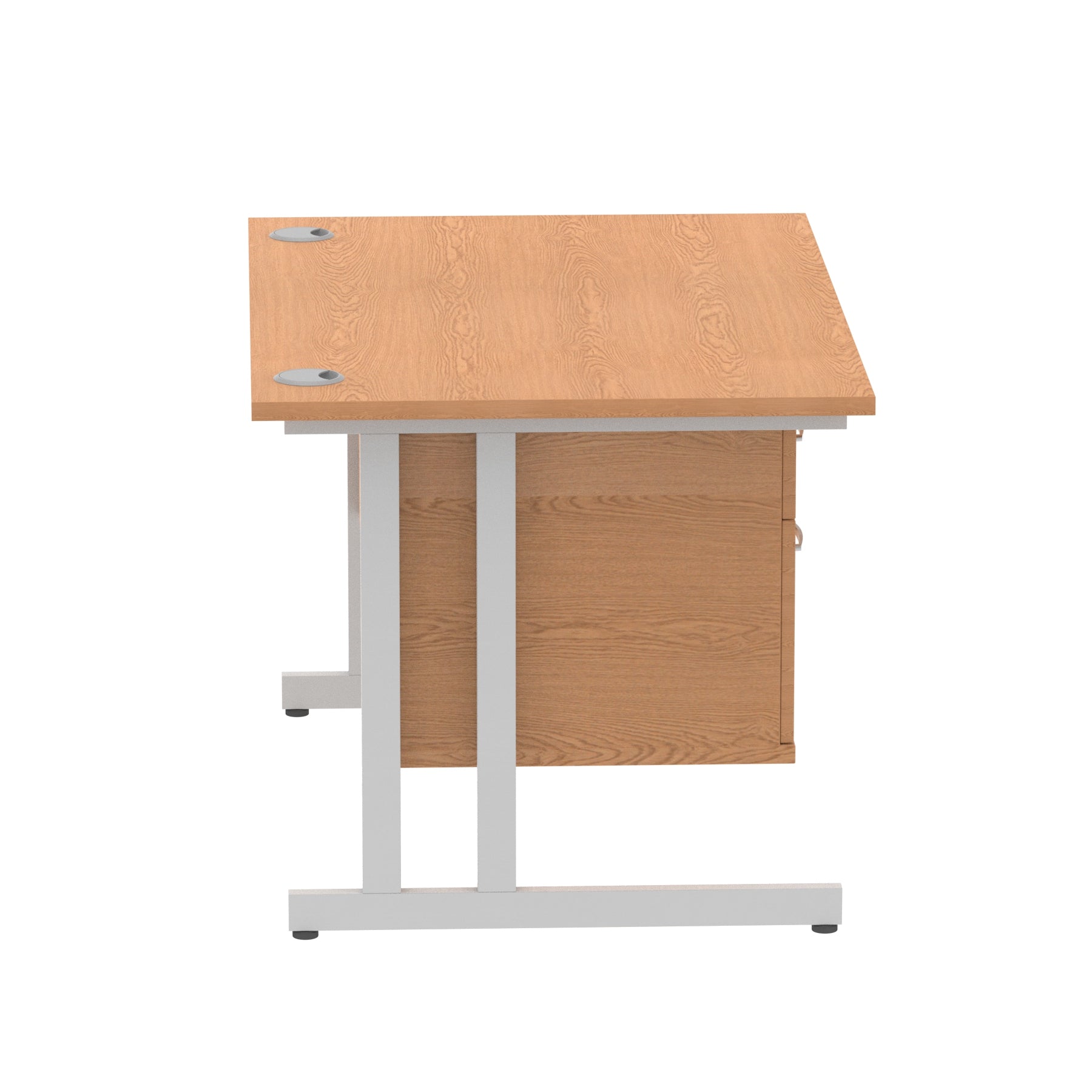 Impulse Cantilever Straight Desk 1200-1800mm Silver Frame, Fixed Pedestal, MFC, 2-3 Lockable Drawers, 5-Year Guarantee, Self-Assembly