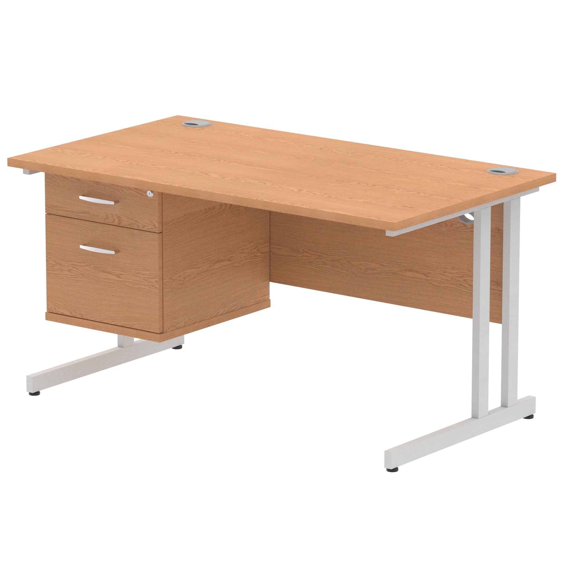 Impulse Cantilever Straight Desk 1200-1800mm Silver Frame, Fixed Pedestal, MFC, 2-3 Lockable Drawers, 5-Year Guarantee, Self-Assembly