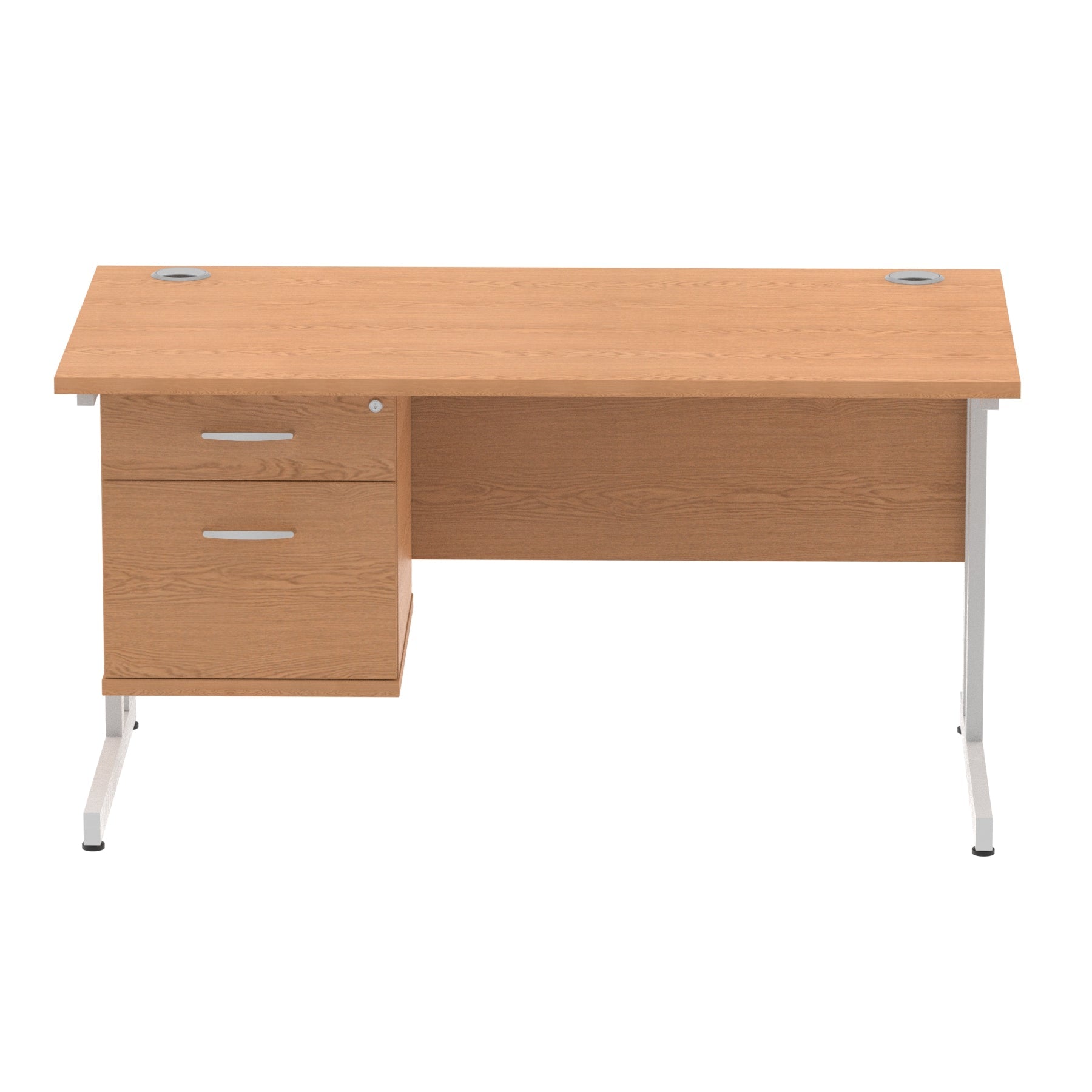 Impulse Cantilever Straight Desk 1200-1800mm Silver Frame, Fixed Pedestal, MFC, 2-3 Lockable Drawers, 5-Year Guarantee, Self-Assembly