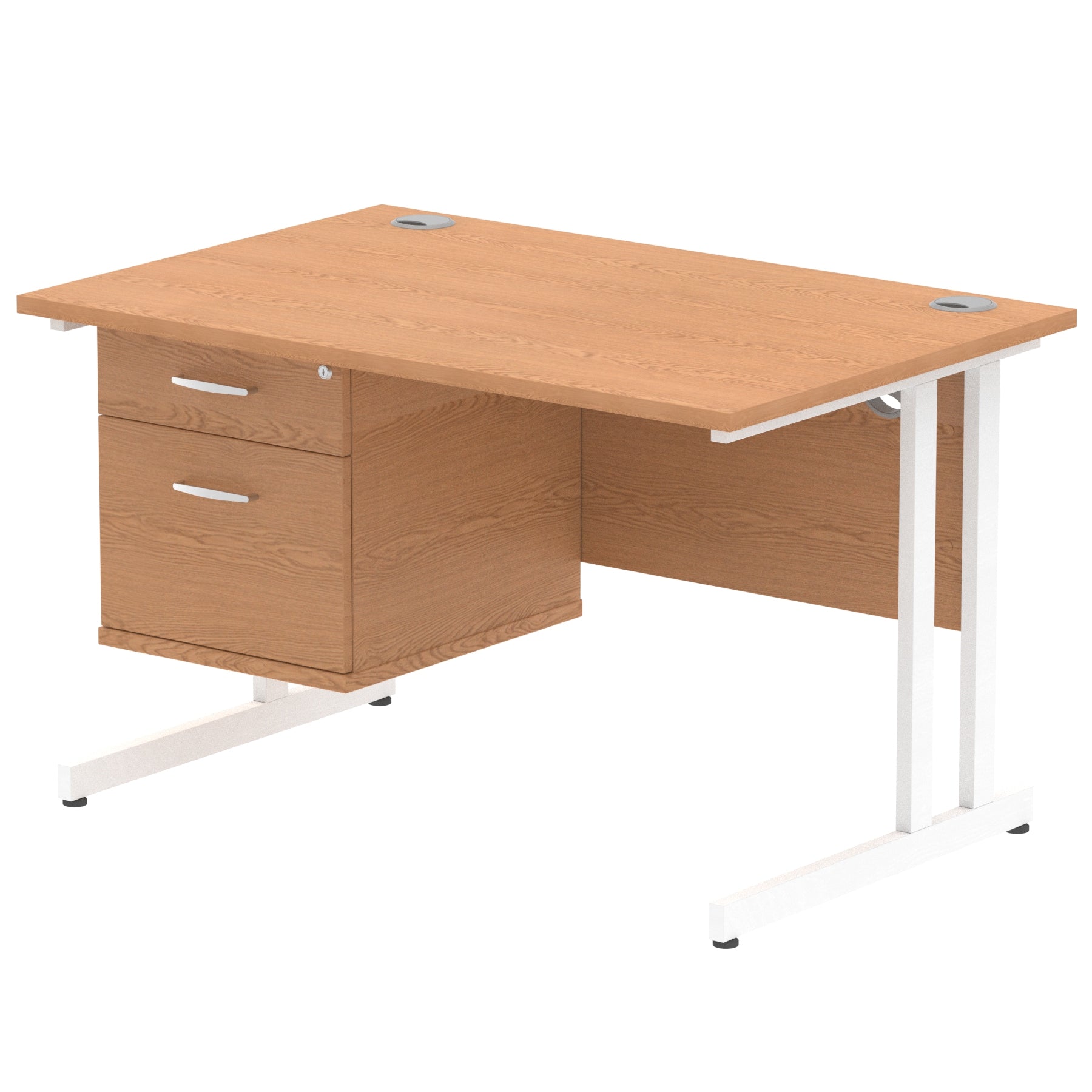 Impulse Cantilever Straight Desk - White Frame, Fixed Pedestal, MFC Material, 1200-1800mm Width, 2-3 Lockable Drawers, 5-Year Guarantee