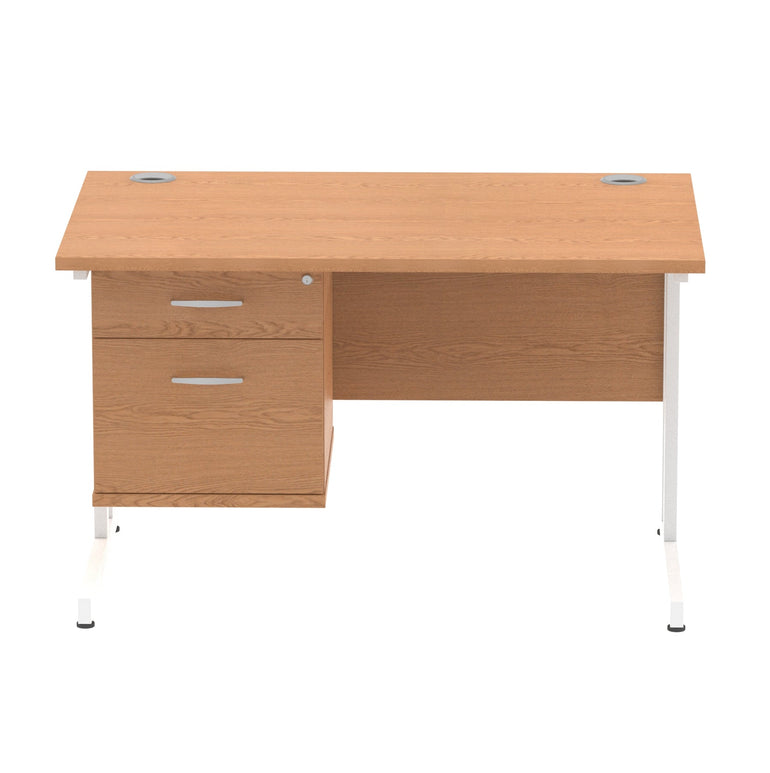 Impulse Cantilever Straight Desk - White Frame, Fixed Pedestal, MFC Material, 1200-1800mm Width, 2-3 Lockable Drawers, 5-Year Guarantee