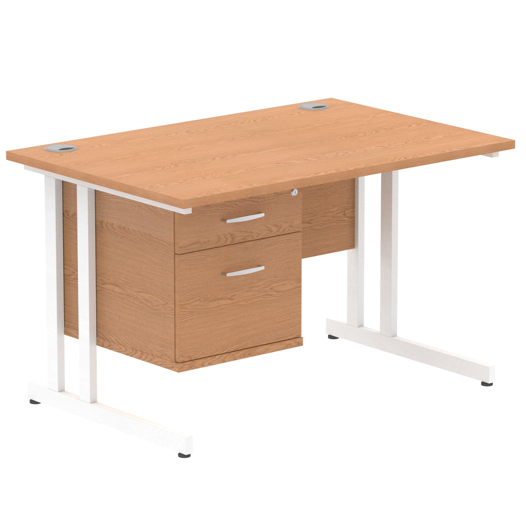 Impulse Cantilever Straight Desk - White Frame, Fixed Pedestal, MFC Material, 1200-1800mm Width, 2-3 Lockable Drawers, 5-Year Guarantee