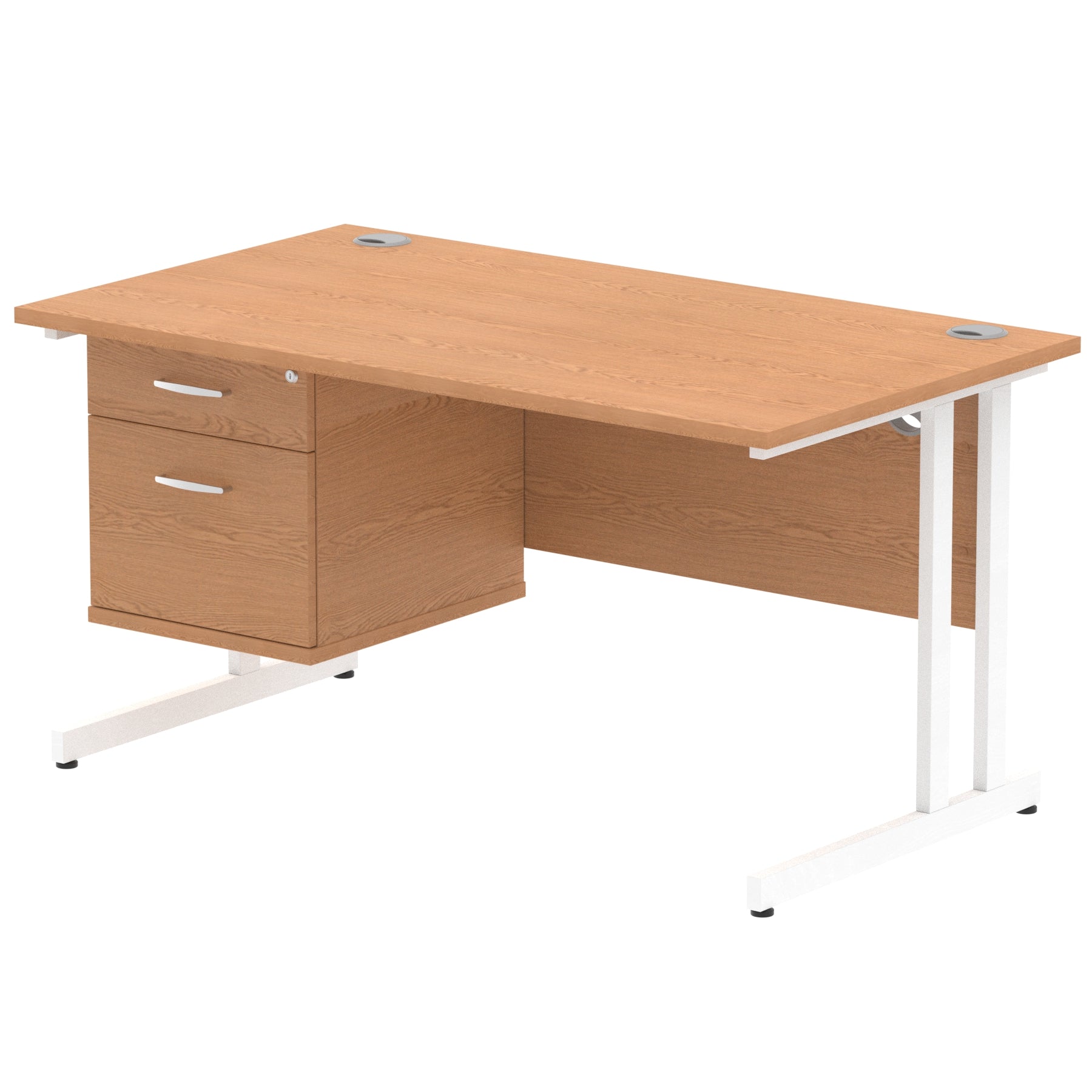 Impulse Cantilever Straight Desk - White Frame, Fixed Pedestal, MFC Material, 1200-1800mm Width, 2-3 Lockable Drawers, 5-Year Guarantee