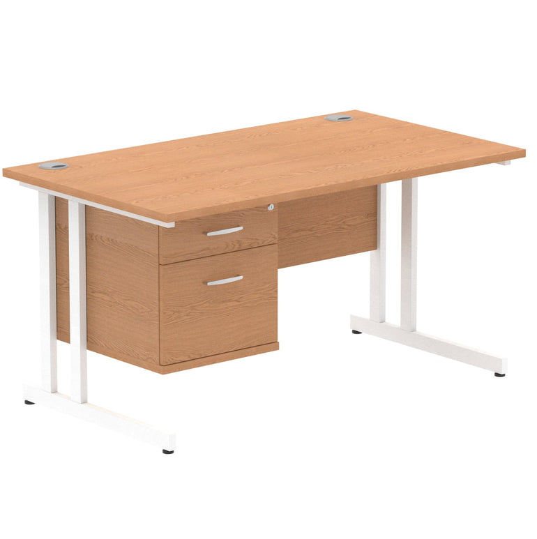 Impulse Cantilever Straight Desk - White Frame, Fixed Pedestal, MFC Material, 1200-1800mm Width, 2-3 Lockable Drawers, 5-Year Guarantee