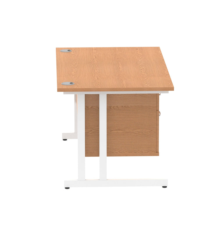 Impulse Cantilever Straight Desk - White Frame, Fixed Pedestal, MFC Material, 1200-1800mm Width, 2-3 Lockable Drawers, 5-Year Guarantee