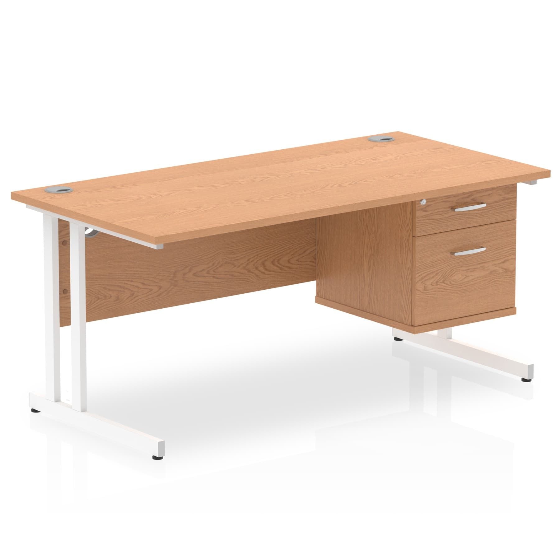 Impulse Cantilever Straight Desk - White Frame, Fixed Pedestal, MFC Material, 1200-1800mm Width, 2-3 Lockable Drawers, 5-Year Guarantee