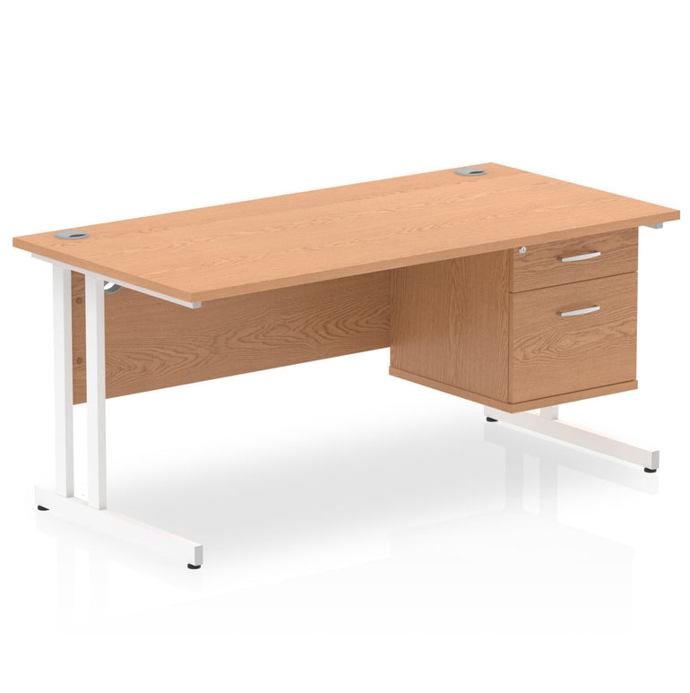 Impulse Cantilever Straight Desk - White Frame, Fixed Pedestal, MFC Material, 1200-1800mm Width, 2-3 Lockable Drawers, 5-Year Guarantee