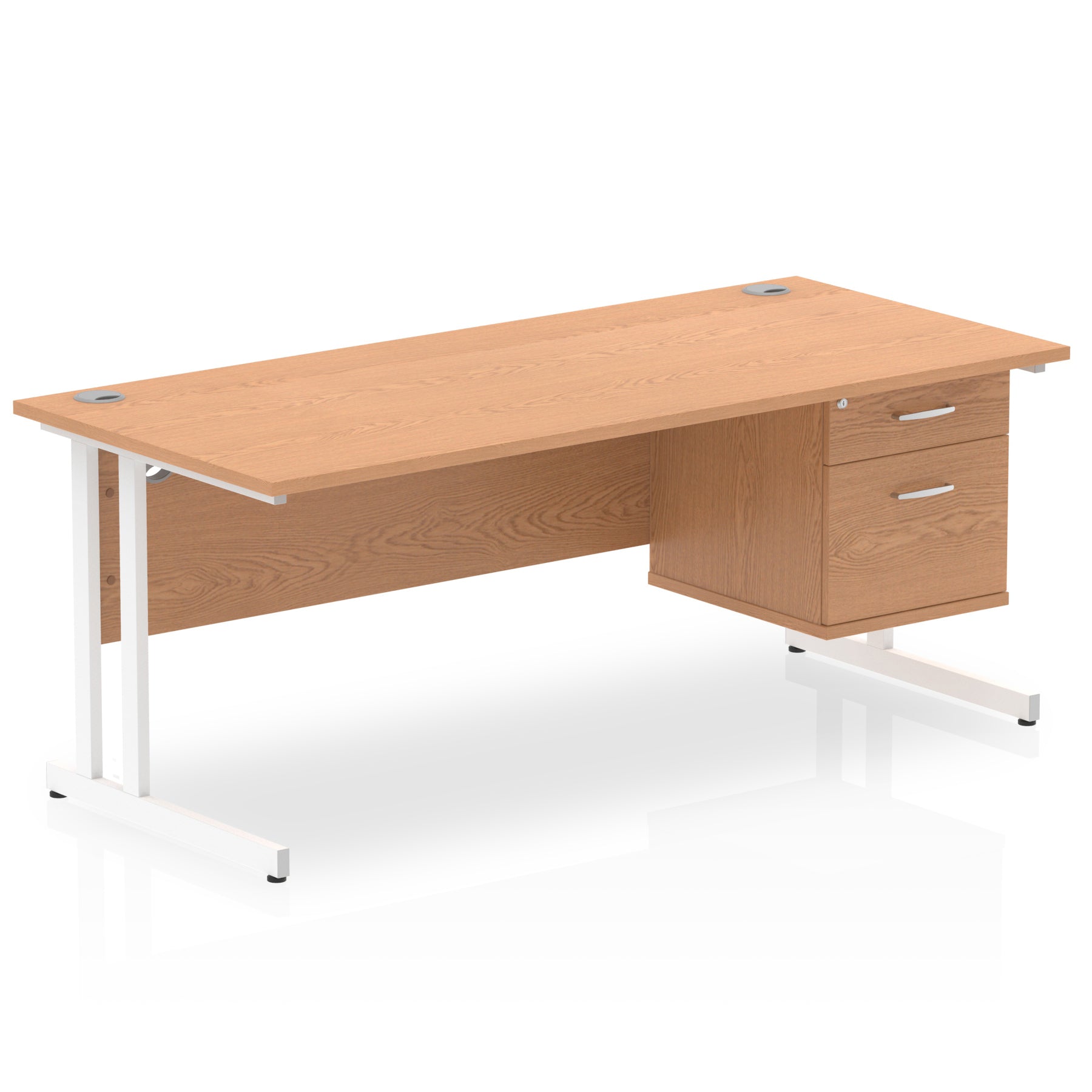 Impulse Cantilever Straight Desk - White Frame, Fixed Pedestal, MFC Material, 1200-1800mm Width, 2-3 Lockable Drawers, 5-Year Guarantee