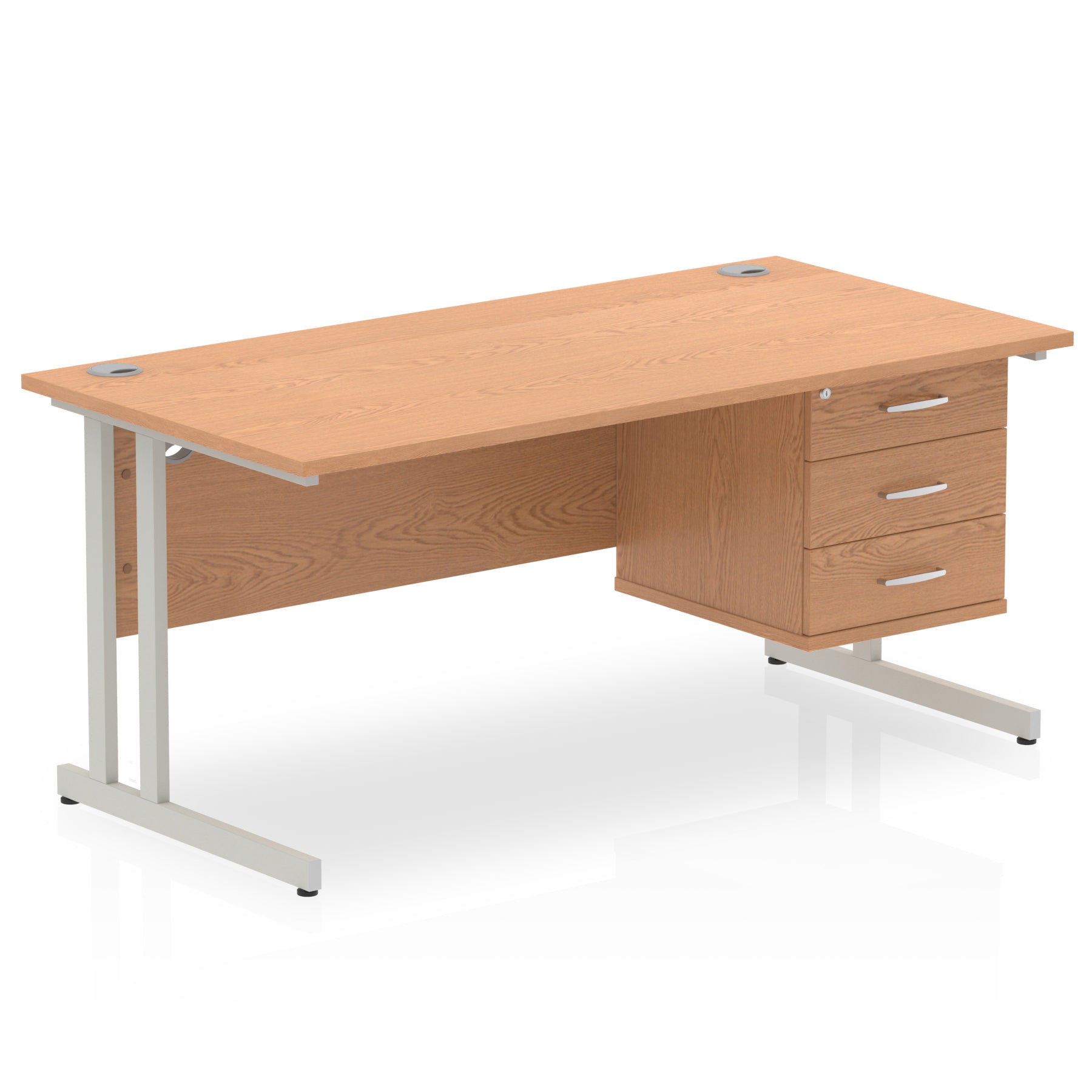 Impulse Cantilever Straight Desk 1200-1800mm Silver Frame, Fixed Pedestal, MFC, 2-3 Lockable Drawers, 5-Year Guarantee, Self-Assembly