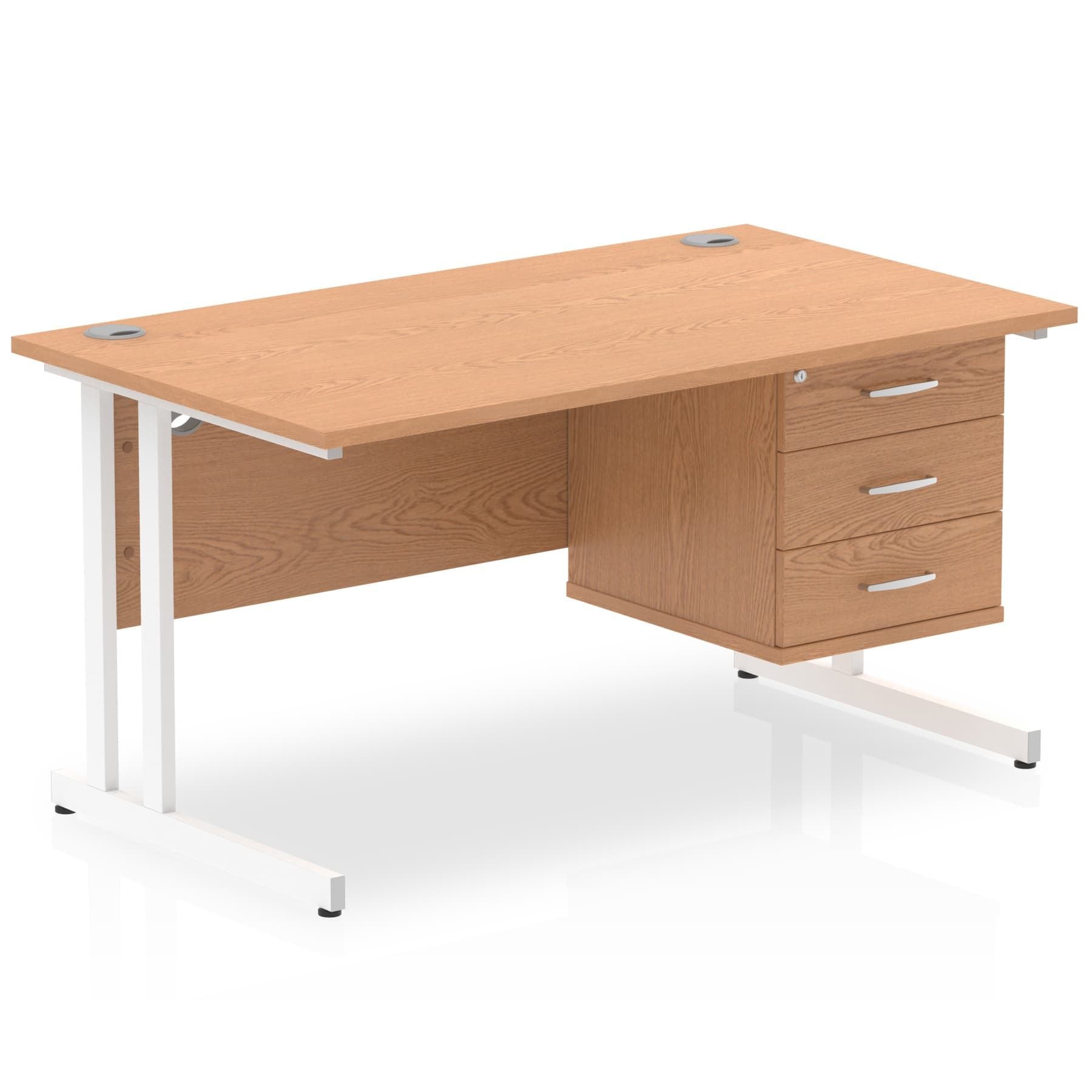 Impulse Cantilever Straight Desk - White Frame, Fixed Pedestal, MFC Material, 1200-1800mm Width, 2-3 Lockable Drawers, 5-Year Guarantee