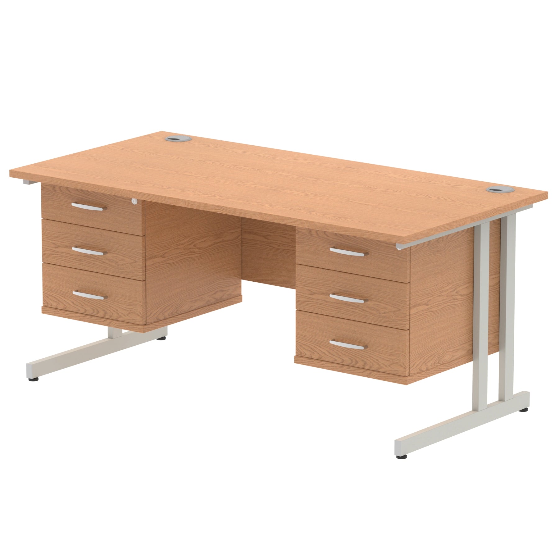 Impulse Cantilever Straight Desk 1200-1800mm Silver Frame, Fixed Pedestal, MFC, 2-3 Lockable Drawers, 5-Year Guarantee, Self-Assembly