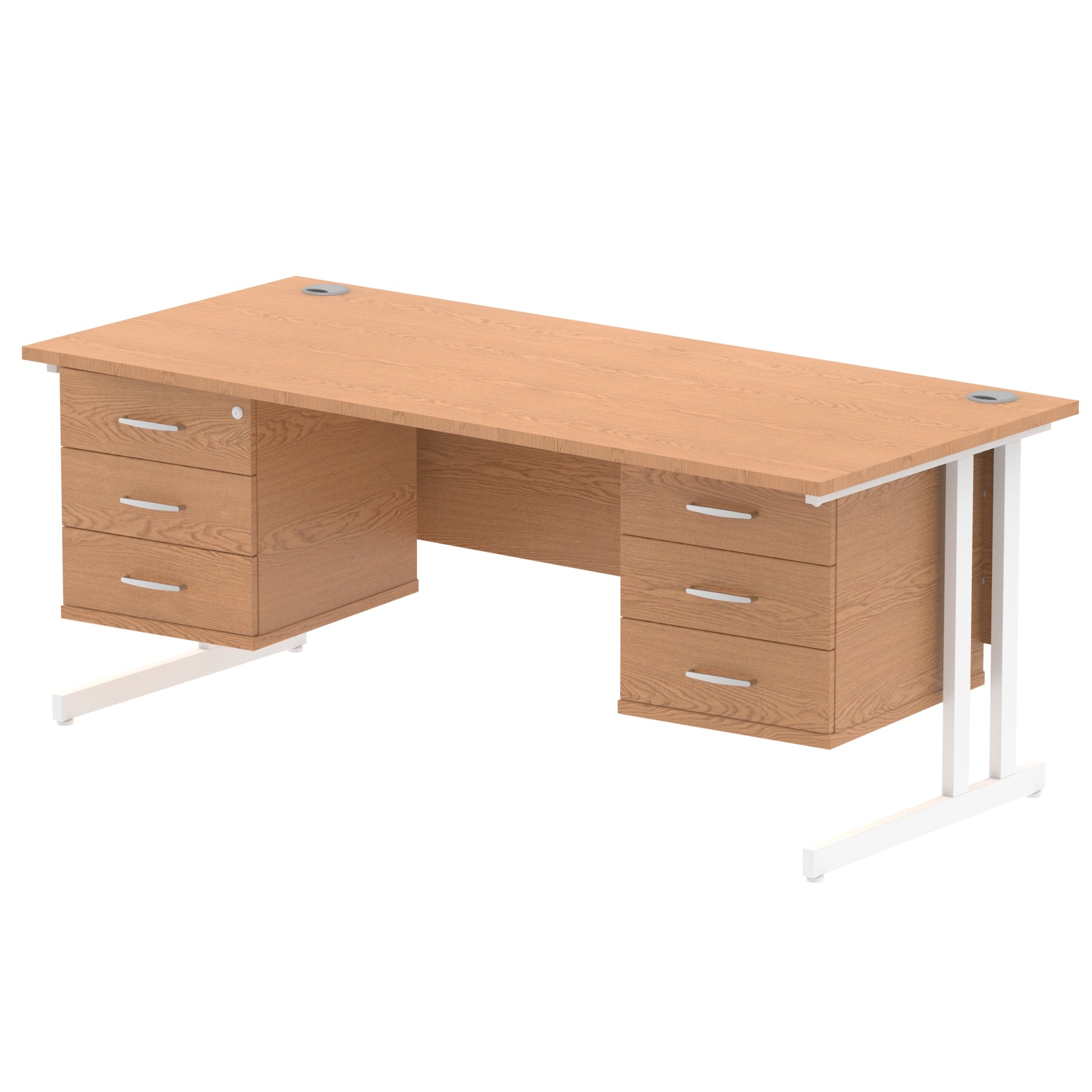 Impulse Cantilever Straight Desk - White Frame, Fixed Pedestal, MFC Material, 1200-1800mm Width, 2-3 Lockable Drawers, 5-Year Guarantee