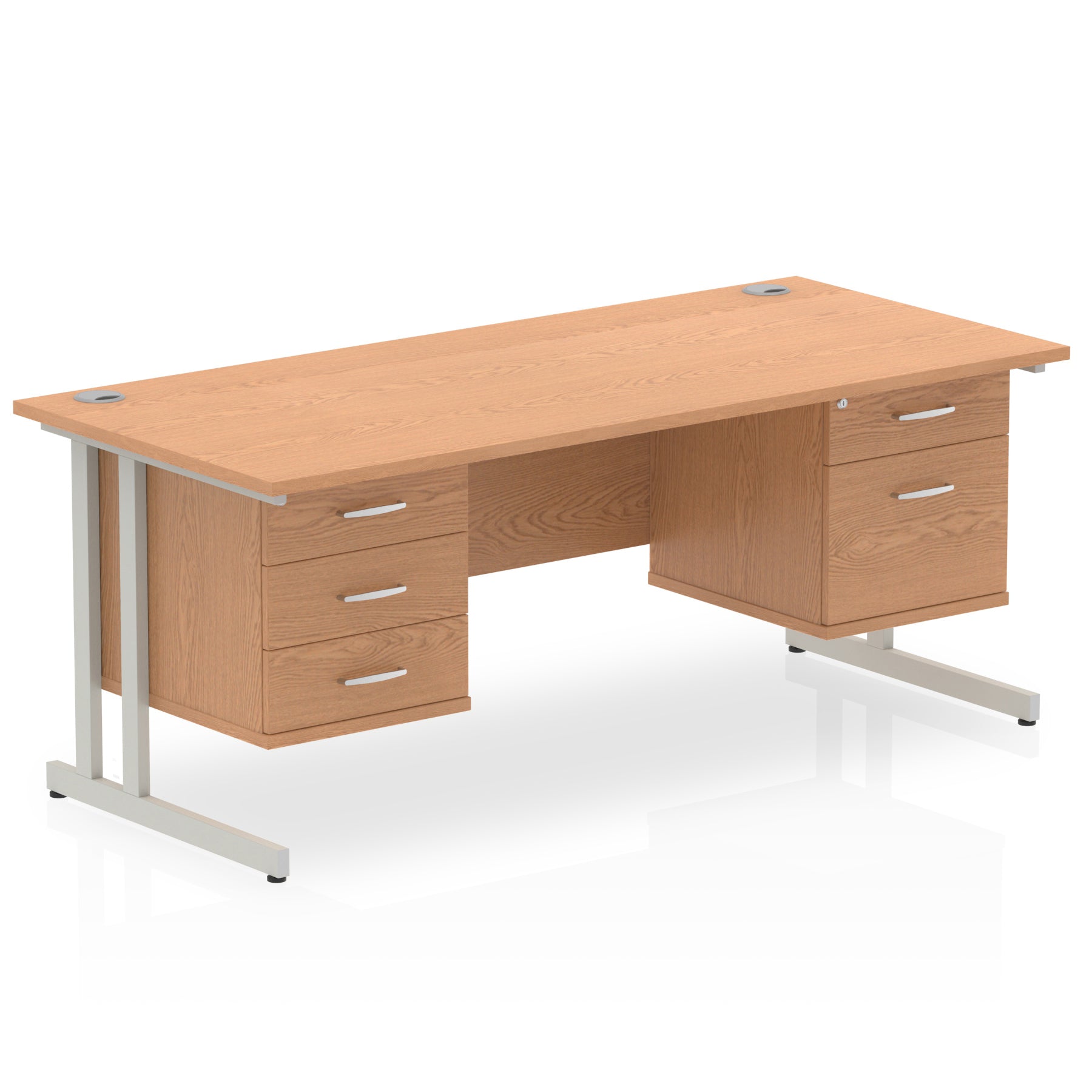 Impulse Cantilever Straight Desk 1200-1800mm Silver Frame, Fixed Pedestal, MFC, 2-3 Lockable Drawers, 5-Year Guarantee, Self-Assembly