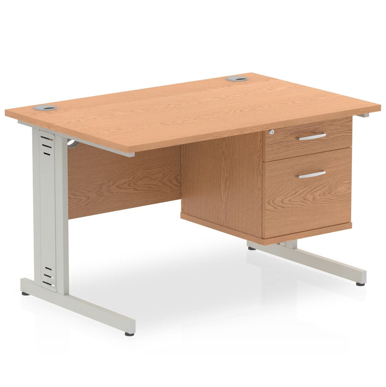 Impulse 1200mm Cable Managed Straight Desk with Fixed Pedestal - MFC Rectangular, Self-Assembly, 5-Year Guarantee, 2/3 Lockable Drawers