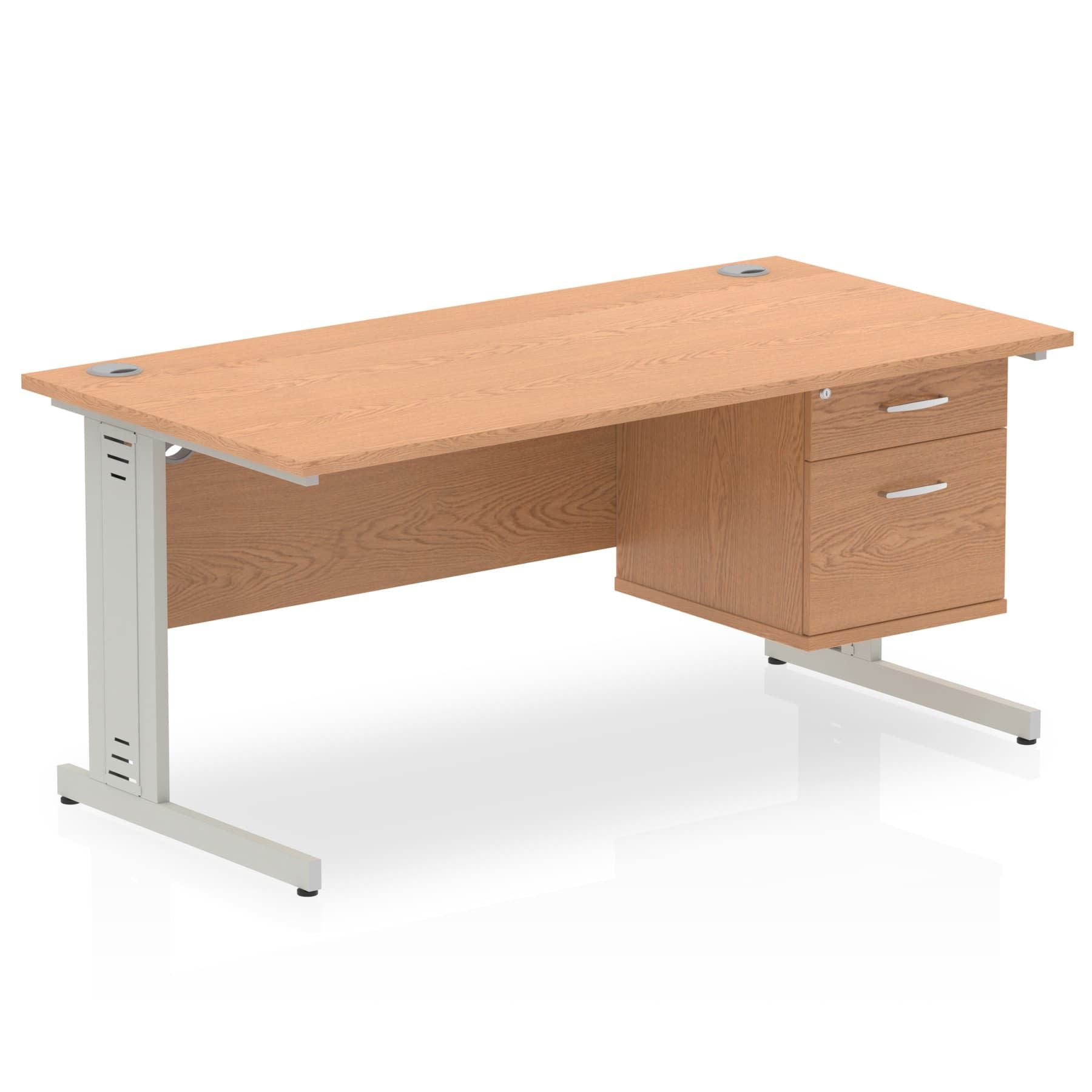 Impulse 1600mm Cable Managed Straight Desk w/ Fixed Pedestal - MFC Rectangular, 5-Year Guarantee, Self-Assembly, 2/3 Lockable Drawers