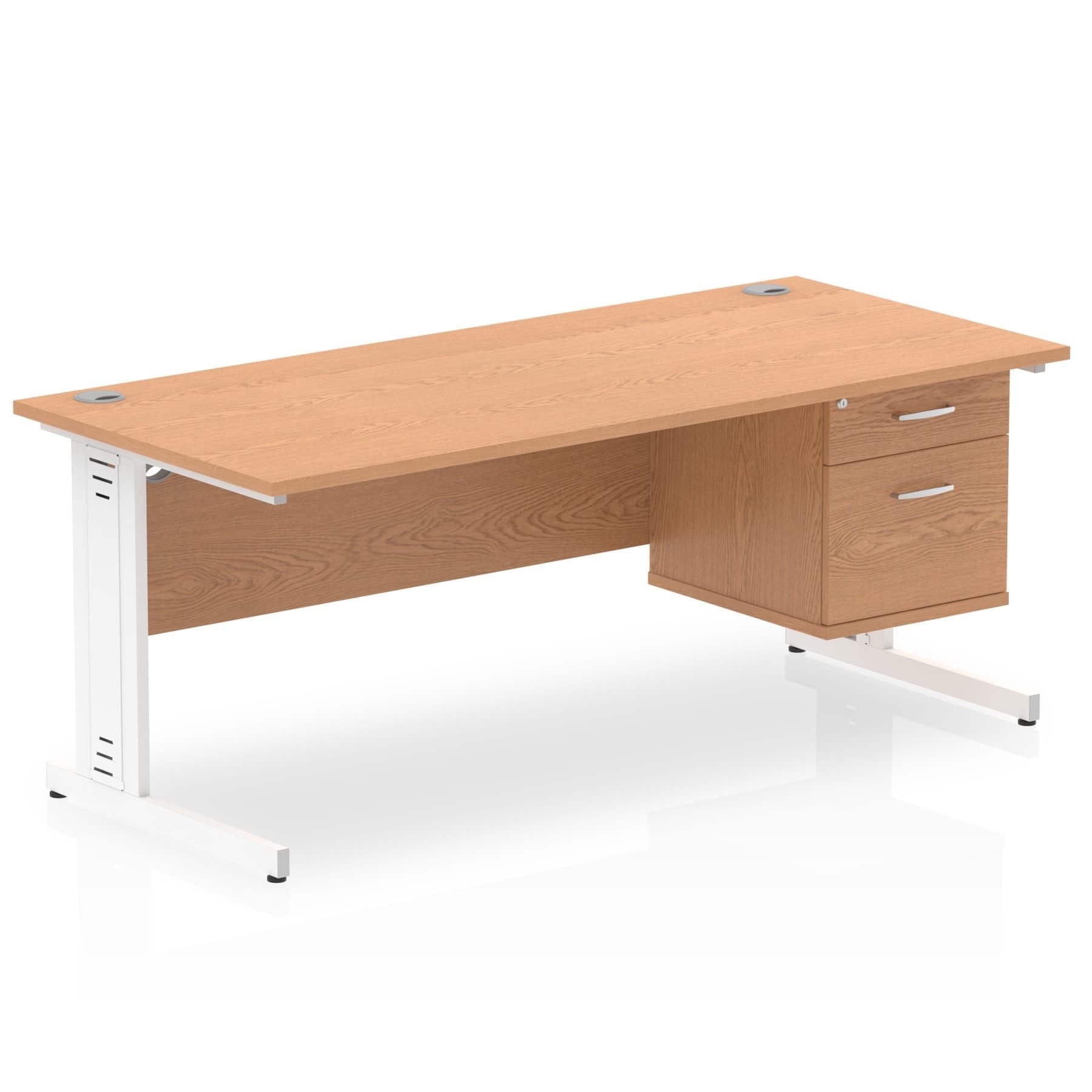 Impulse 1800mm Cable Managed Straight Desk w/ Fixed Pedestal - MFC Rectangular, Self-Assembly, 5-Year Guarantee, 1800x800 Top, Silver/White Frame