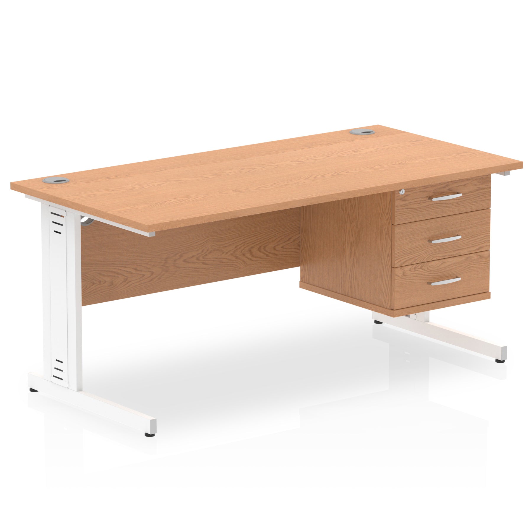 Impulse 1600mm Cable Managed Straight Desk w/ Fixed Pedestal - MFC Rectangular, 5-Year Guarantee, Self-Assembly, 2/3 Lockable Drawers