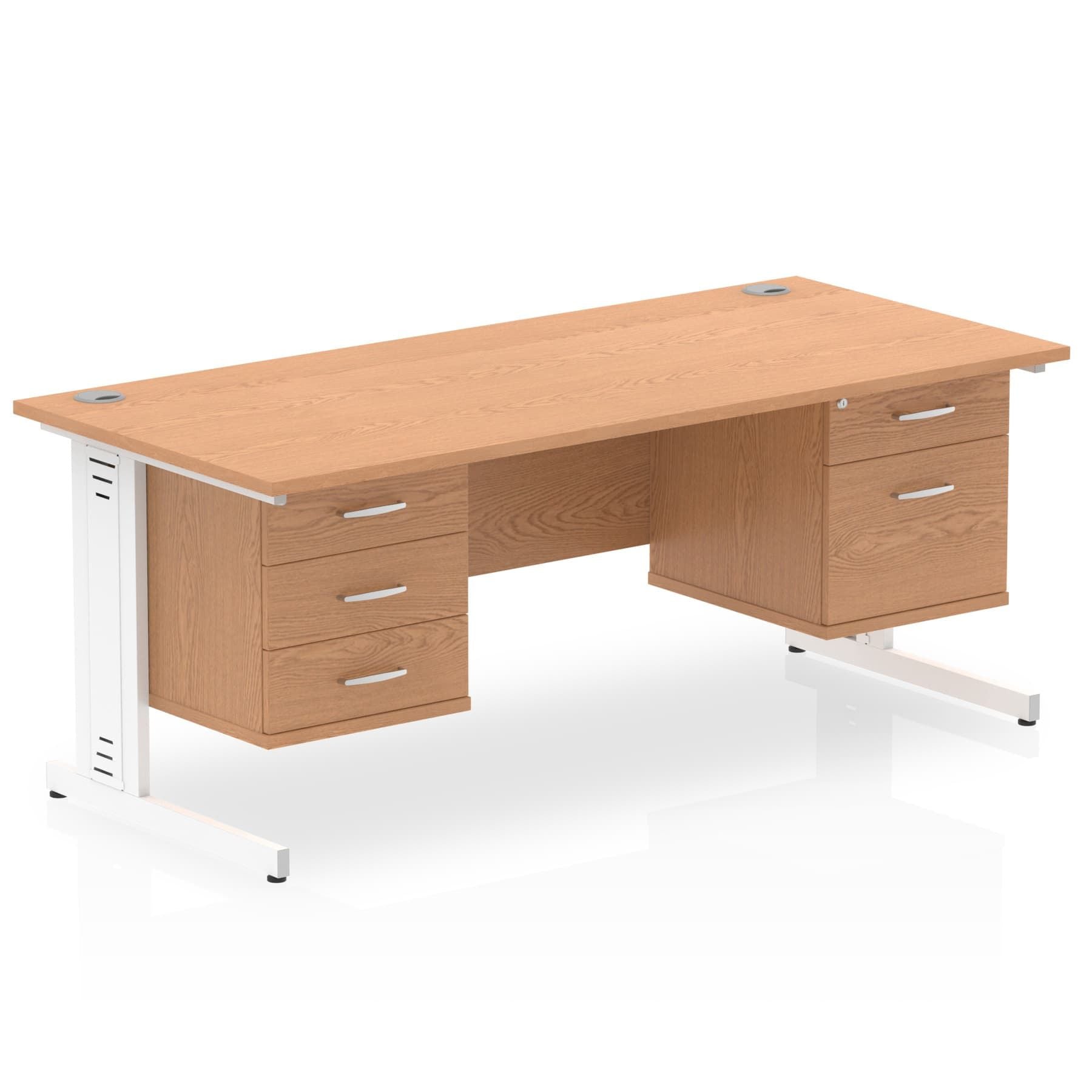 Impulse 1600mm Cable Managed Straight Desk w/ Fixed Pedestal - MFC Rectangular, 5-Year Guarantee, Self-Assembly, 2/3 Lockable Drawers