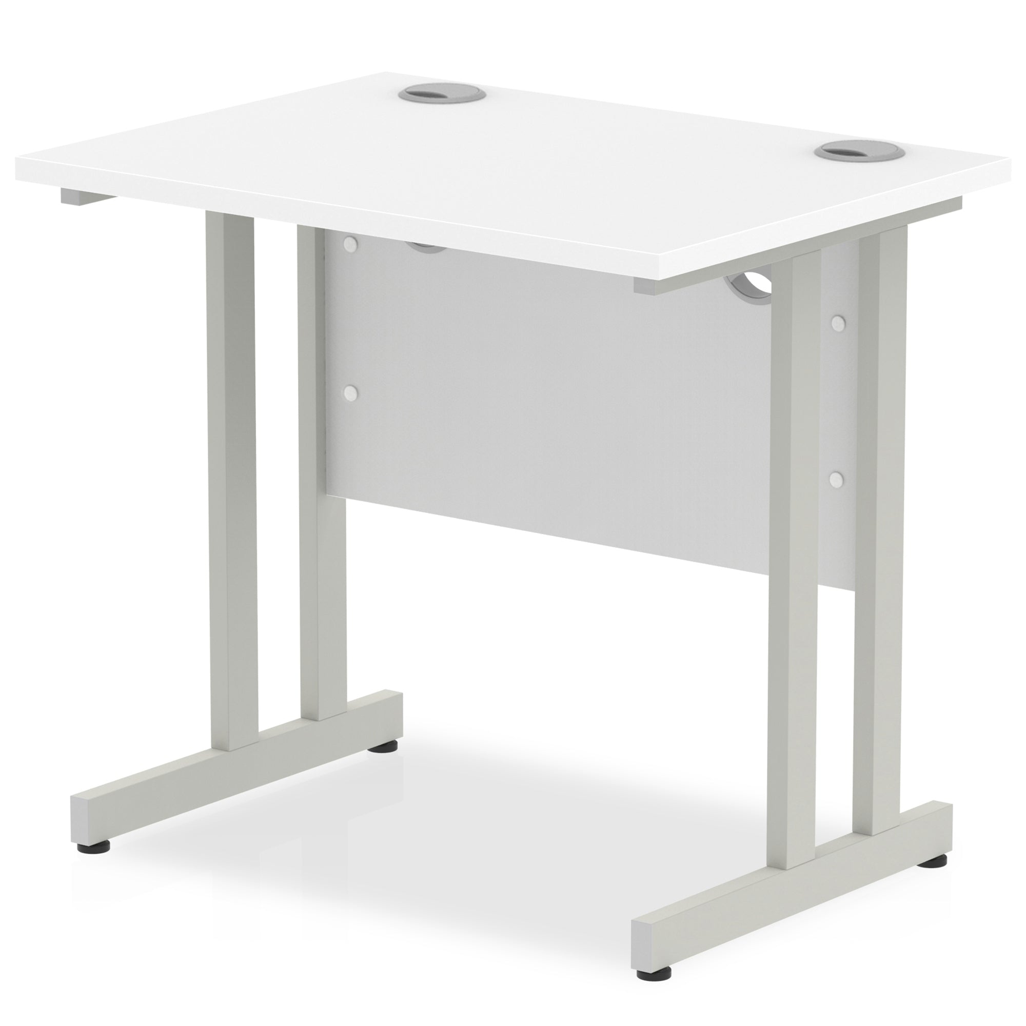 Impulse 800mm Slimline Cantilever Leg Desk - MFC Rectangular, Self-Assembly, 5-Year Guarantee, 800x600 Top, Silver/White/Black Frame