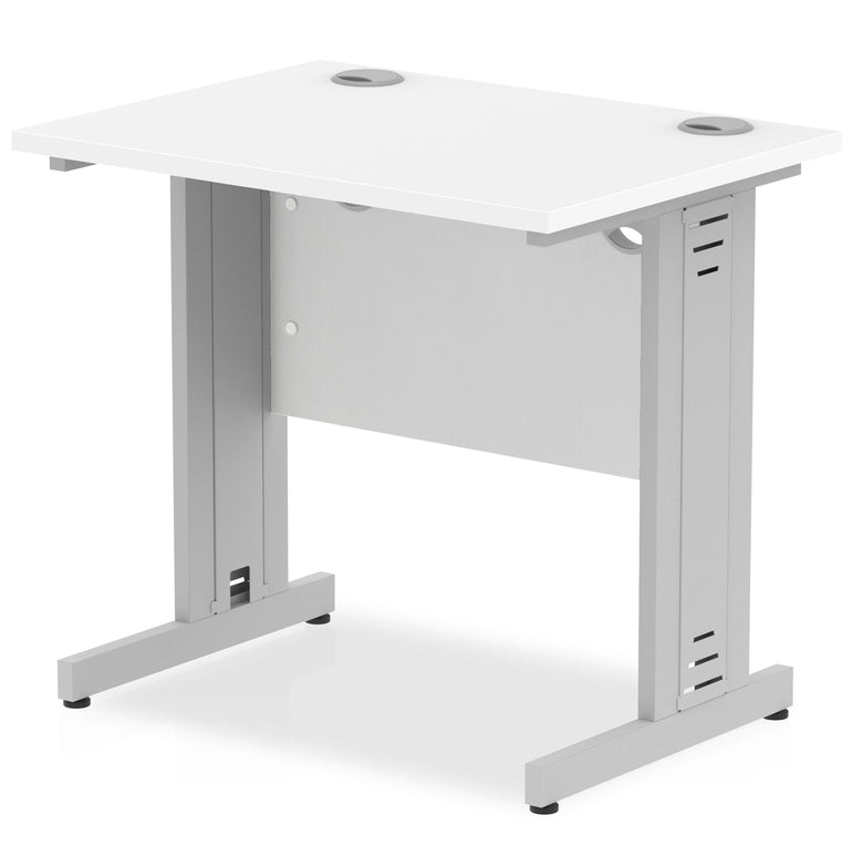 Impulse 800mm Slimline Desk with Cable Managed Leg - MFC Rectangular Table, Self-Assembly, 5-Year Guarantee, 800x600 Top, Silver/White Frame