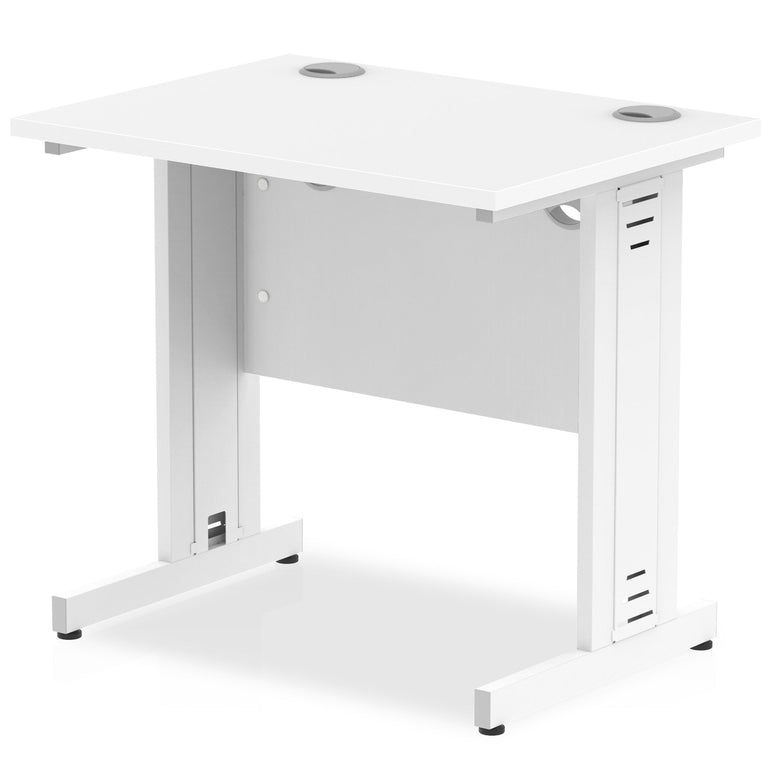 Impulse 800mm Slimline Desk with Cable Managed Leg - MFC Rectangular Table, Self-Assembly, 5-Year Guarantee, 800x600 Top, Silver/White Frame