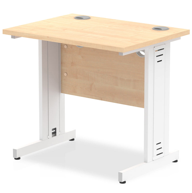 Impulse 800mm Slimline Desk with Cable Managed Leg - MFC Rectangular Table, Self-Assembly, 5-Year Guarantee, 800x600 Top, Silver/White Frame