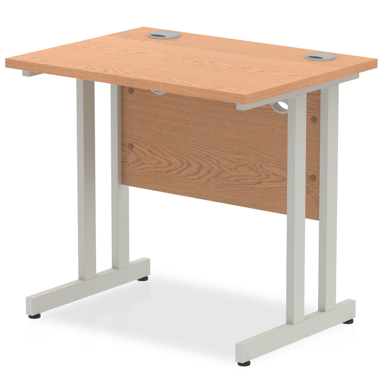 Impulse 800mm Slimline Cantilever Leg Desk - MFC Rectangular, Self-Assembly, 5-Year Guarantee, 800x600 Top, Silver/White/Black Frame