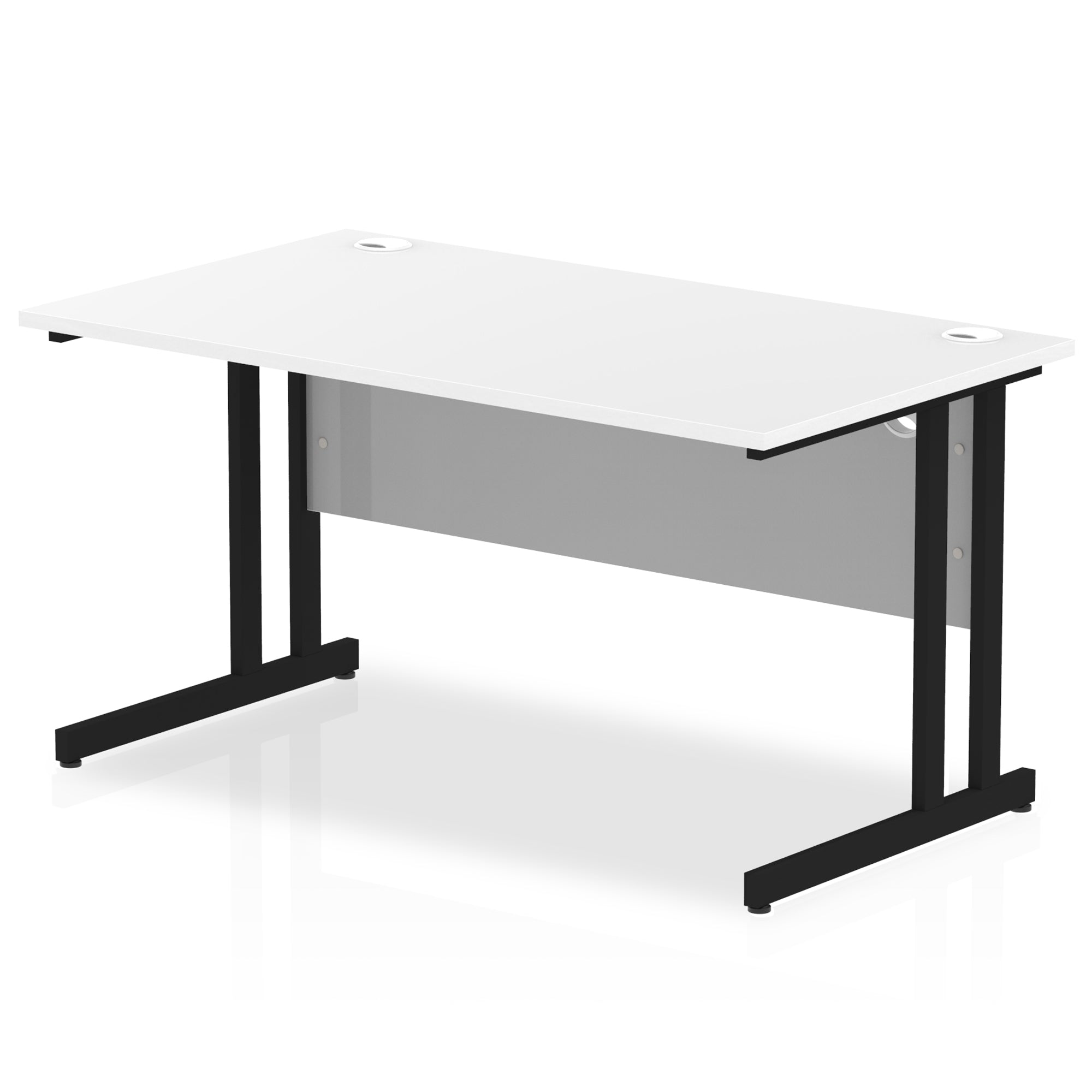 Impulse 1400mm Straight Desk Cantilever Leg - Rectangular MFC Table, Self-Assembly, 5-Year Guarantee, Silver/White/Black Frame, 1400x800 Top Size