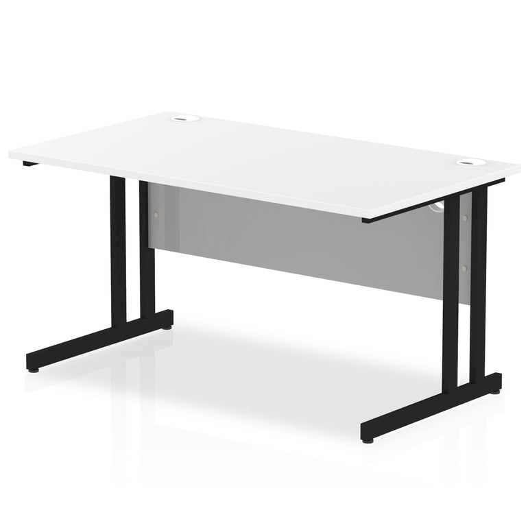 Impulse 1400mm Straight Desk Cantilever Leg - Rectangular MFC Table, Self-Assembly, 5-Year Guarantee, Silver/White/Black Frame, 1400x800 Top Size