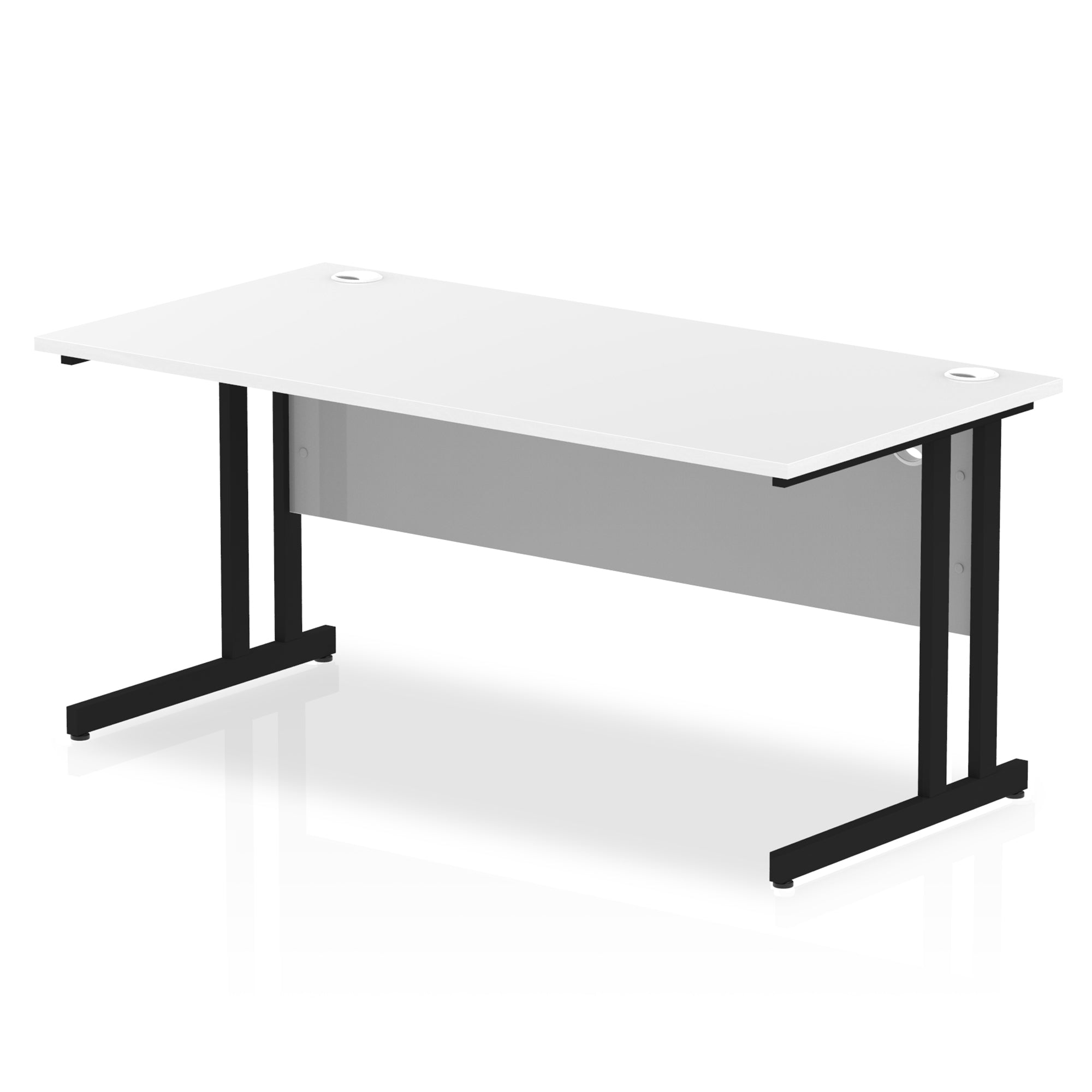 Impulse 1600mm Straight Desk Cantilever Leg - Rectangular MFC Table, 1600x800 Top, Silver/White/Black Frame, Self-Assembly, 5-Year Guarantee