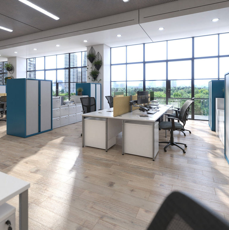 Maestro 25 H-Frame leg straight desk 800 deep with two x 2 drawer pedestals - Office Products Online