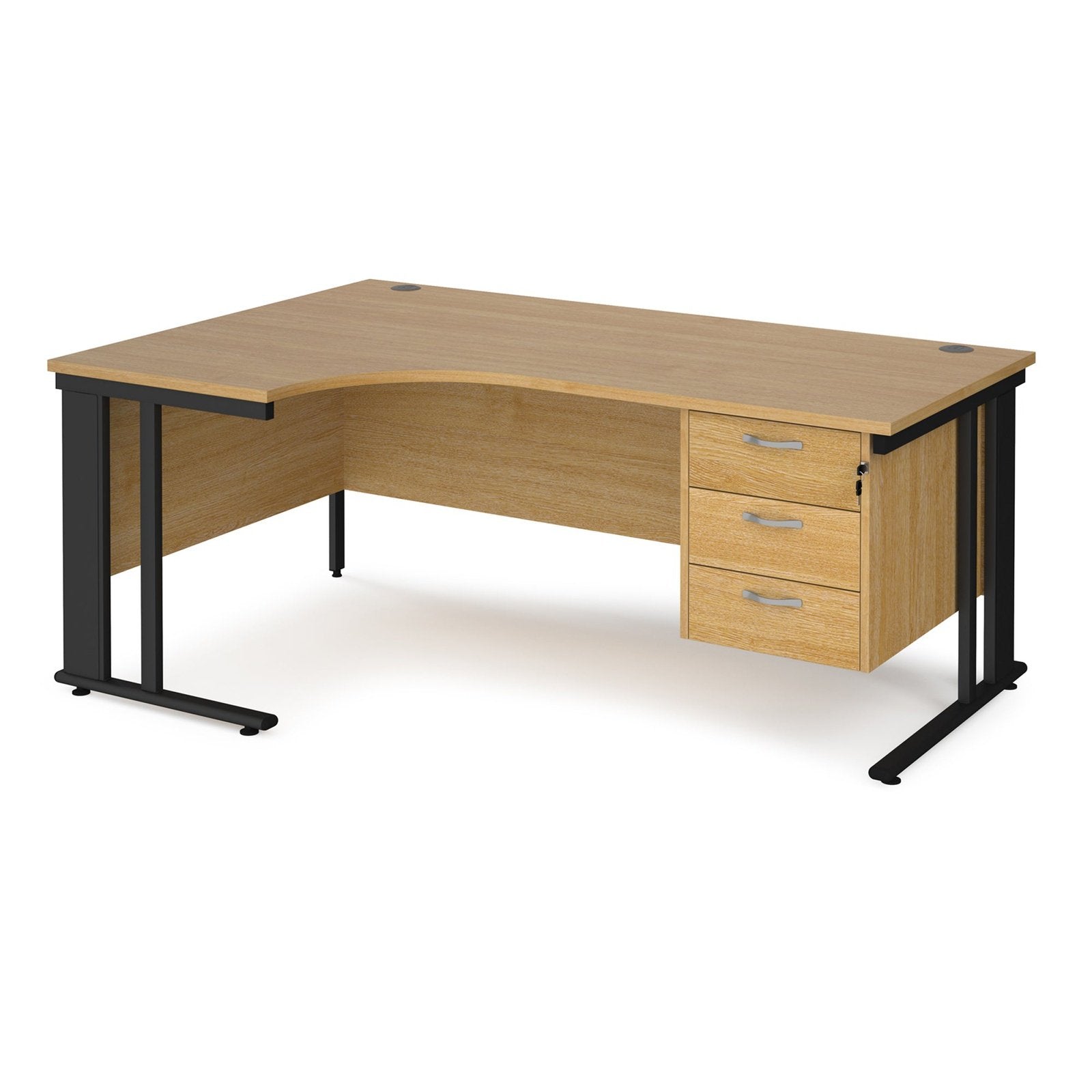 Maestro 25 cable managed leg left hand ergonomic desk with 3 drawer pedestal - Office Products Online