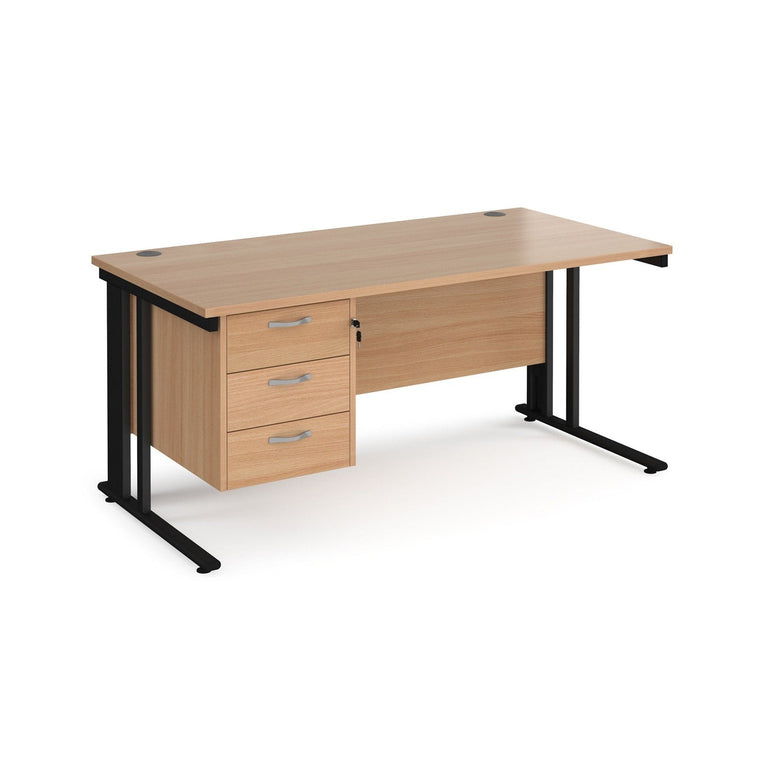 Maestro 25 cable managed leg straight desk 800 deep with 3 drawer pedestal - Office Products Online