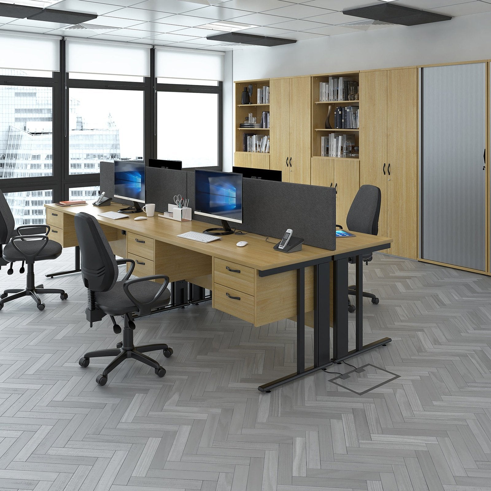 Maestro 25 cable managed leg straight desk 800 deep with 3 drawer pedestal - Office Products Online